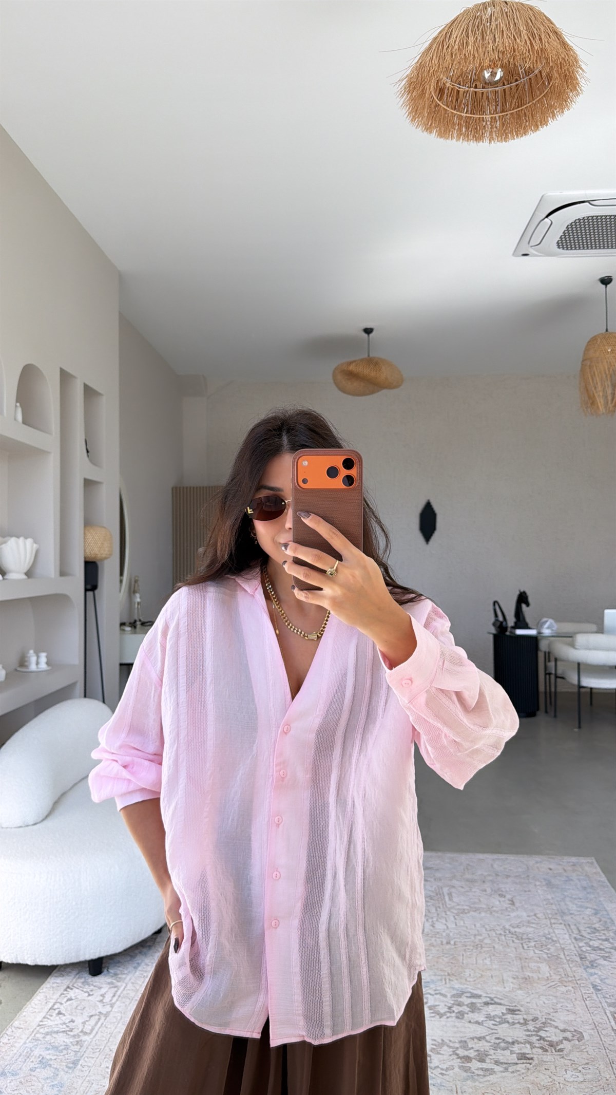 Şeker Pembe Dokulu Premium Gömlek