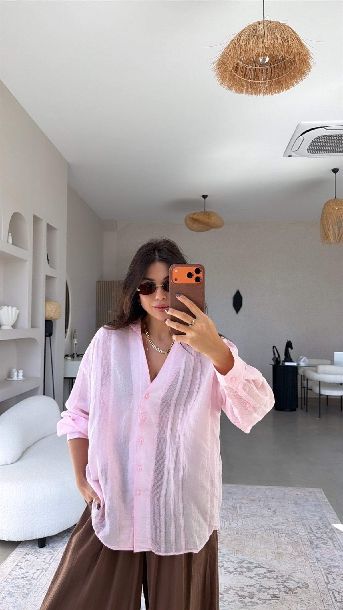 Şeker Pembe Dokulu Premium Gömlek