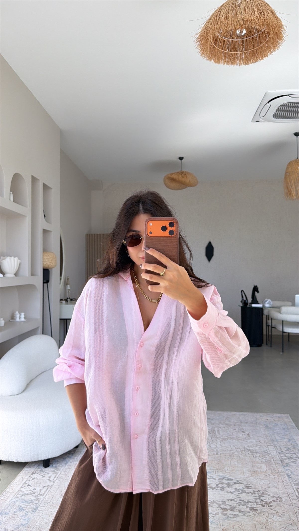 Şeker Pembe Dokulu Premium Gömlek