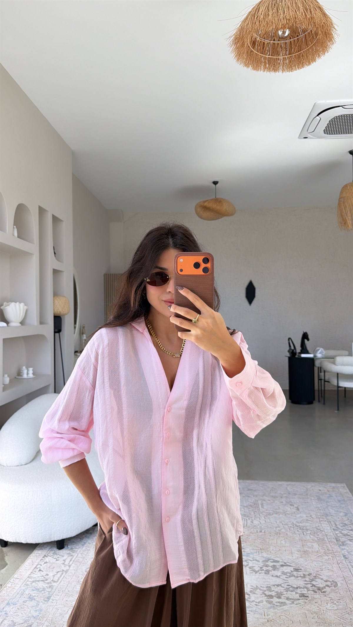 Şeker Pembe Dokulu Premium Gömlek