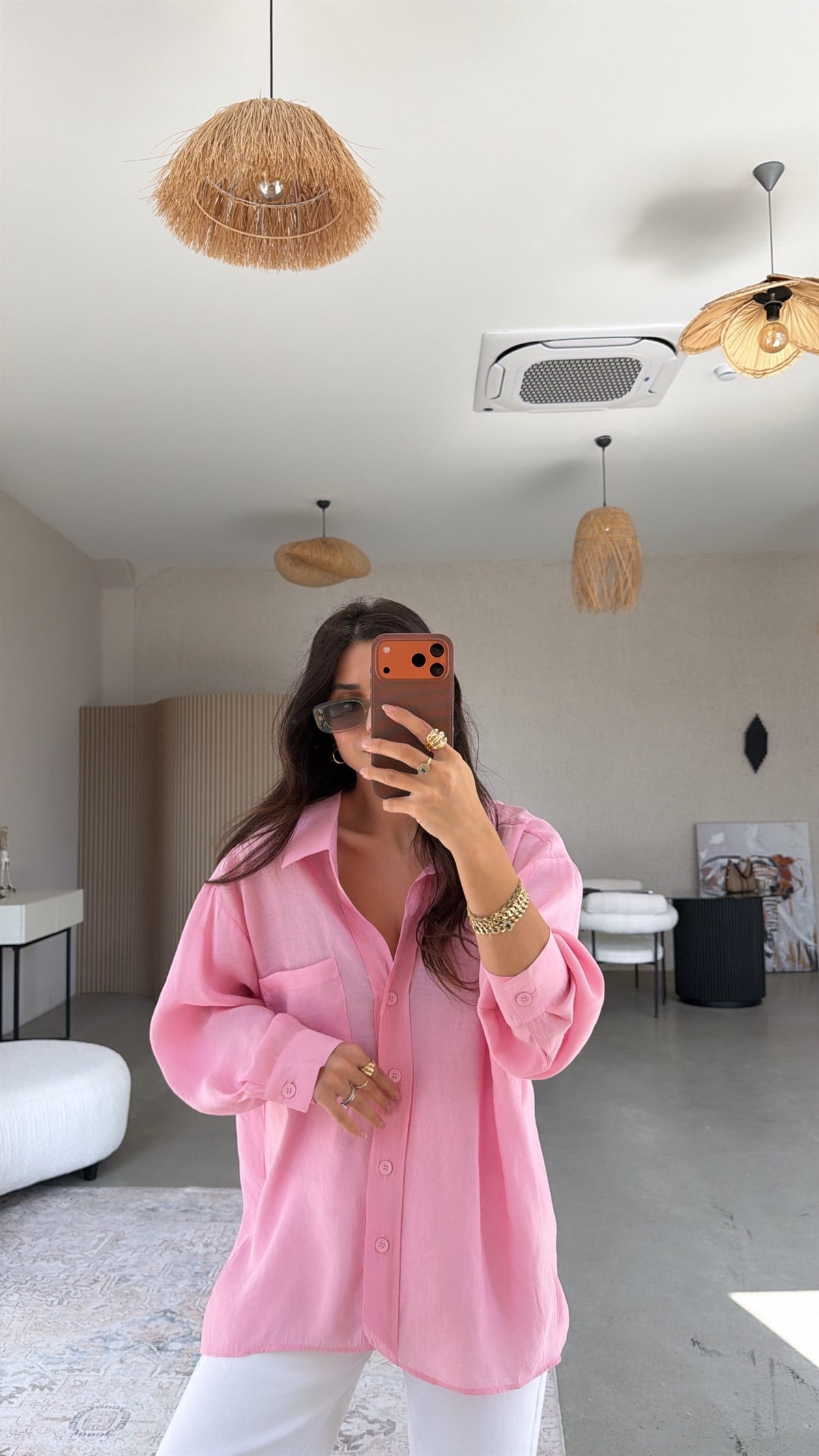 Şeker Pembe İpek Dökümlü Gömlek