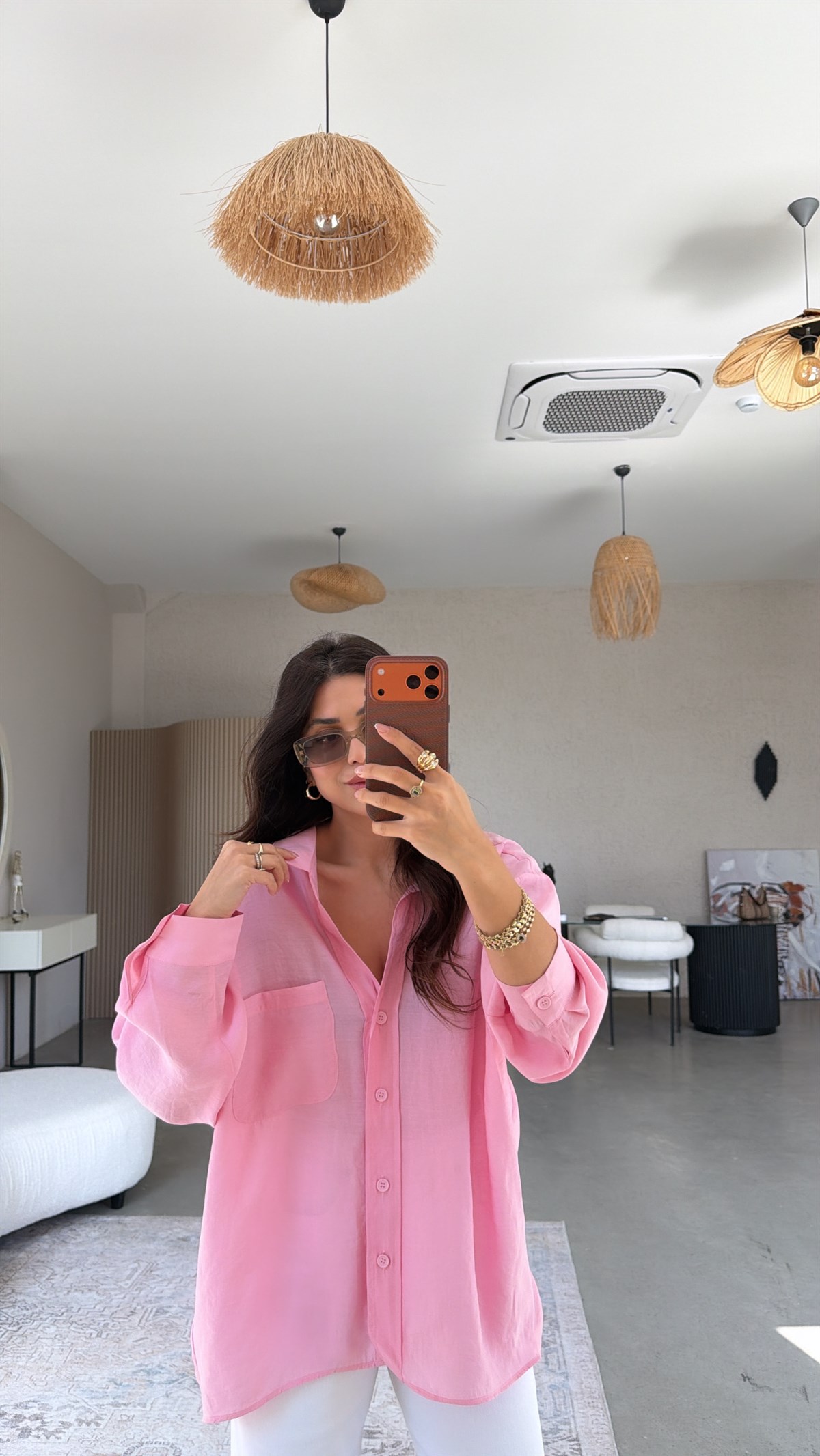 Şeker Pembe İpek Dökümlü Gömlek