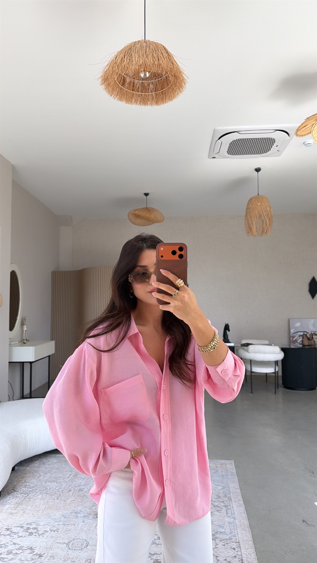 Şeker Pembe İpek Dökümlü Gömlek