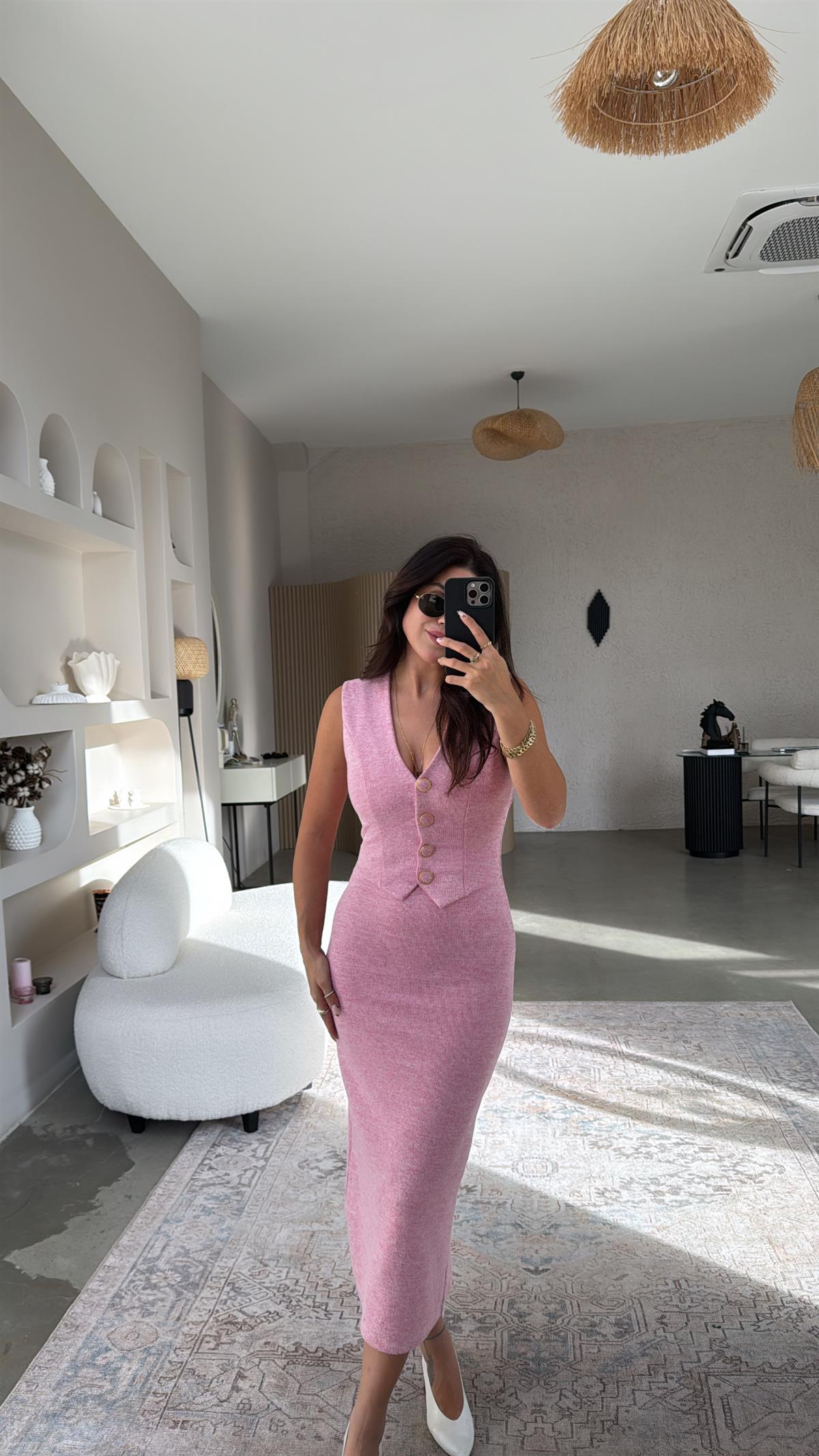 Şeker Pembesi Zr Model Triko Yelek Elbise