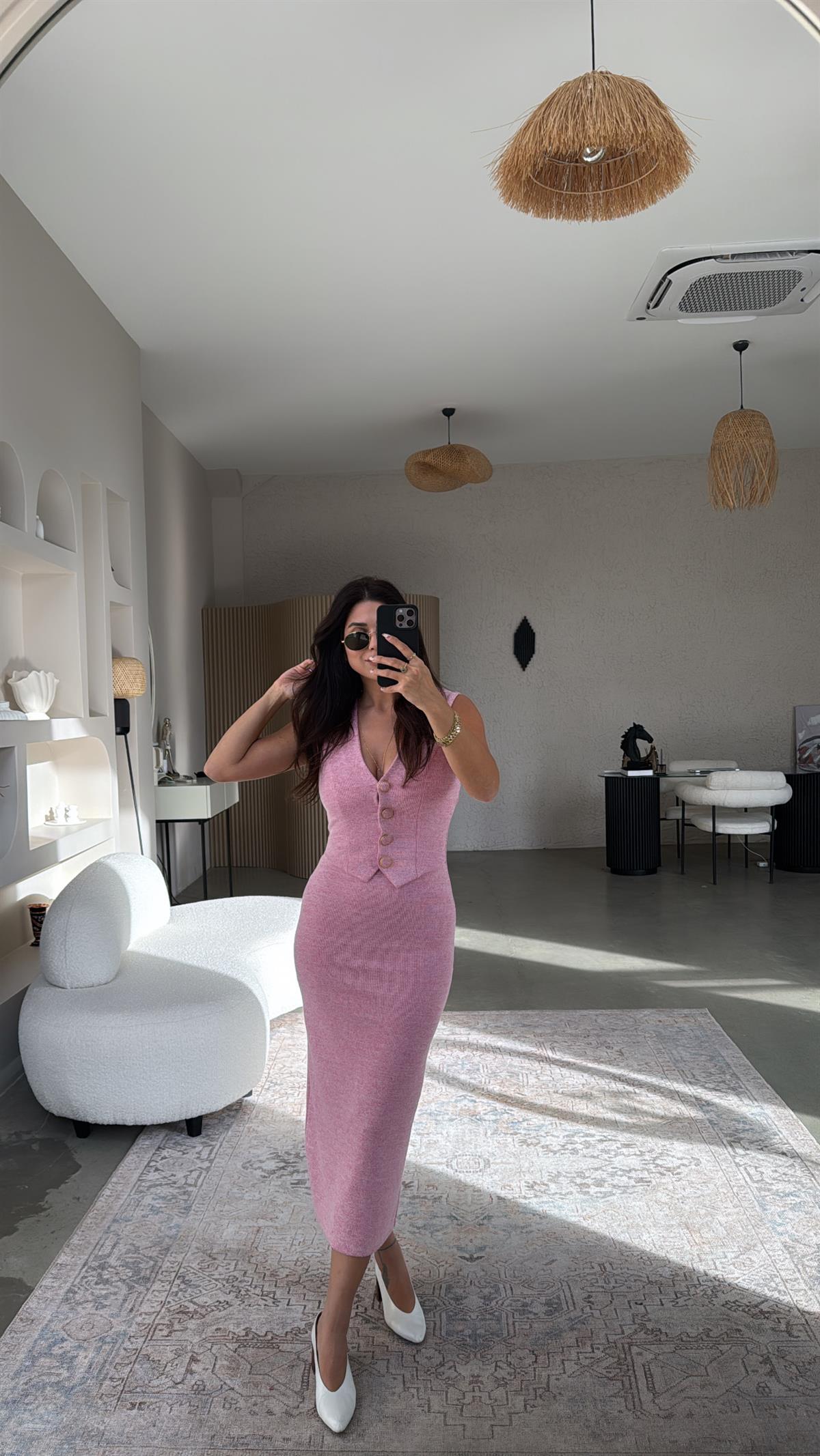 Şeker Pembesi Zr Model Triko Yelek Elbise