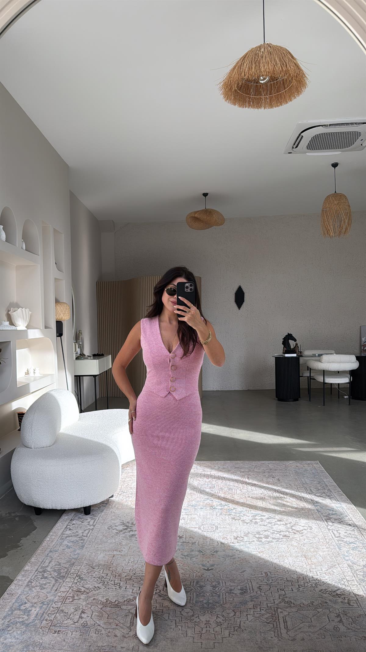 Şeker Pembesi Zr Model Triko Yelek Elbise