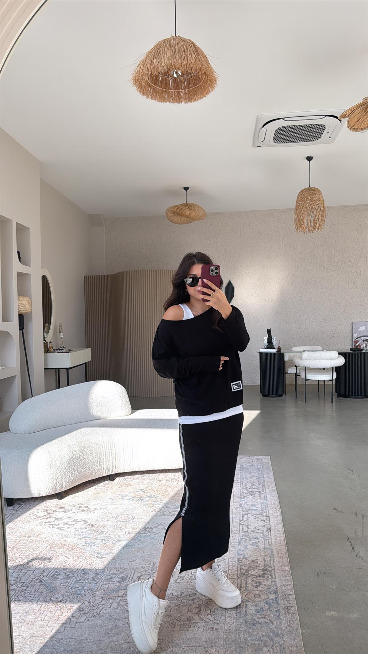 Simli Şeritli Etekli Modal Üçlü Takım