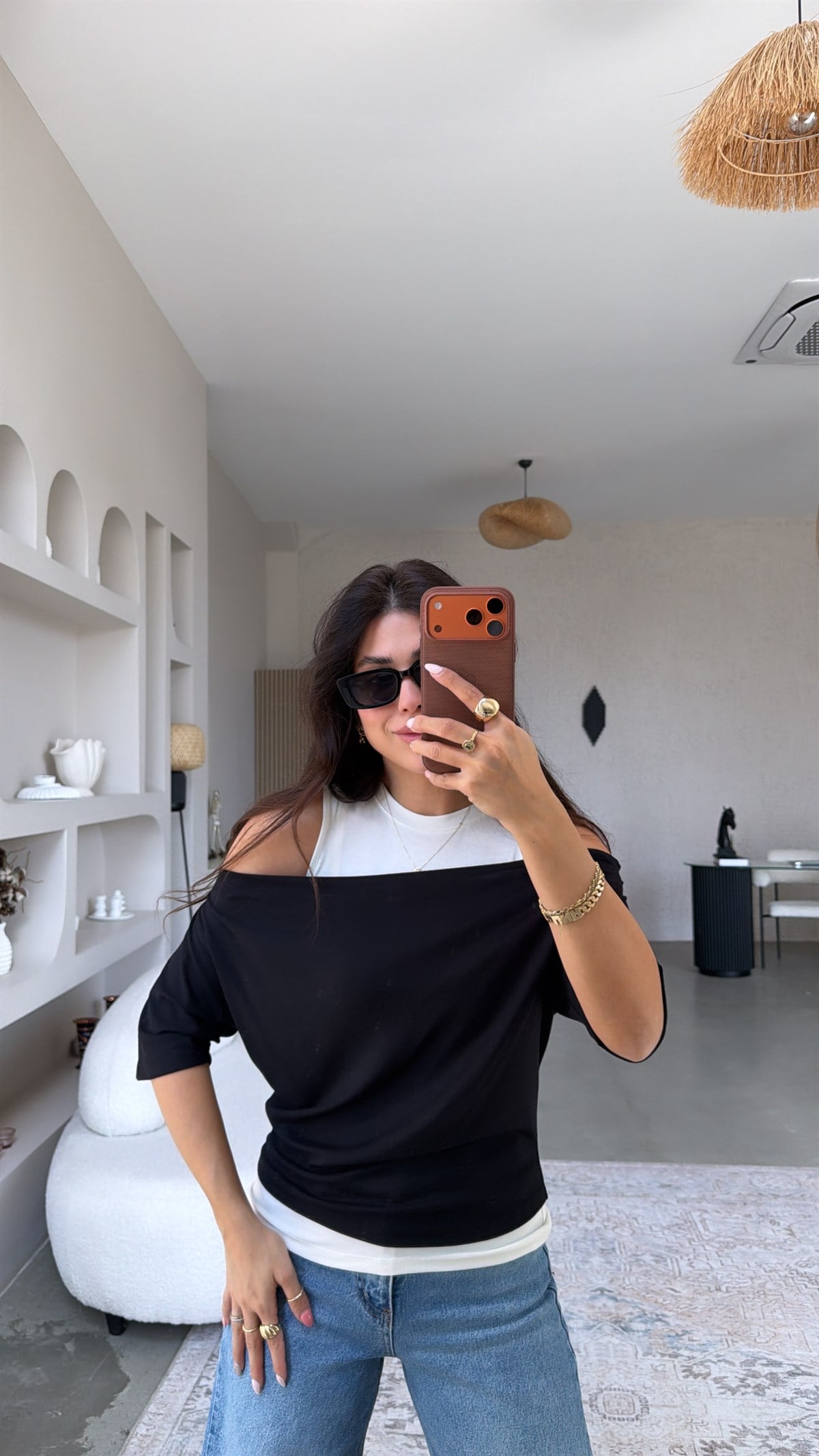 Siyah Atletli Modal İkili Bluz