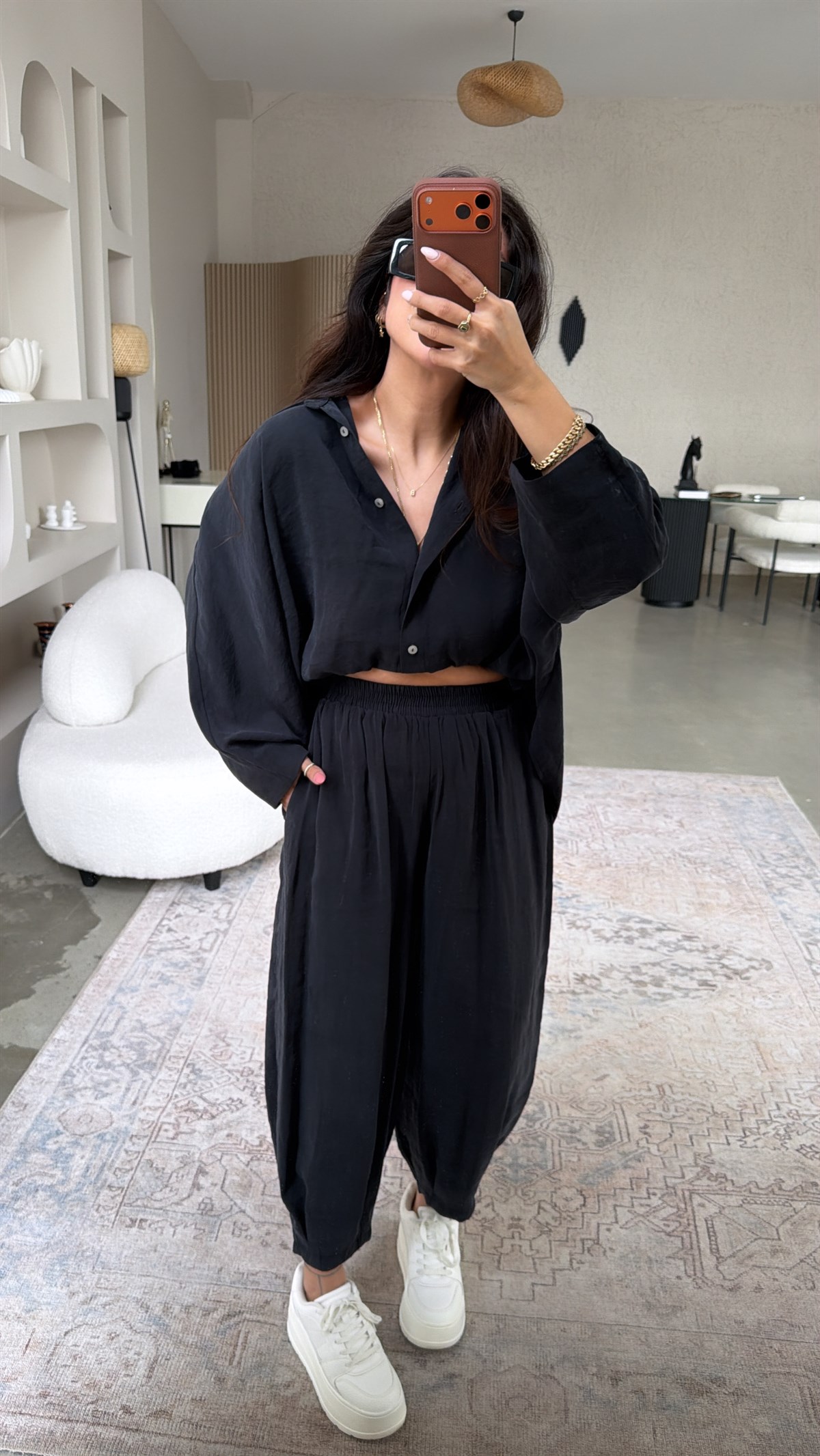 Siyah Baggy Pantolon Gömlek Tensel Takım