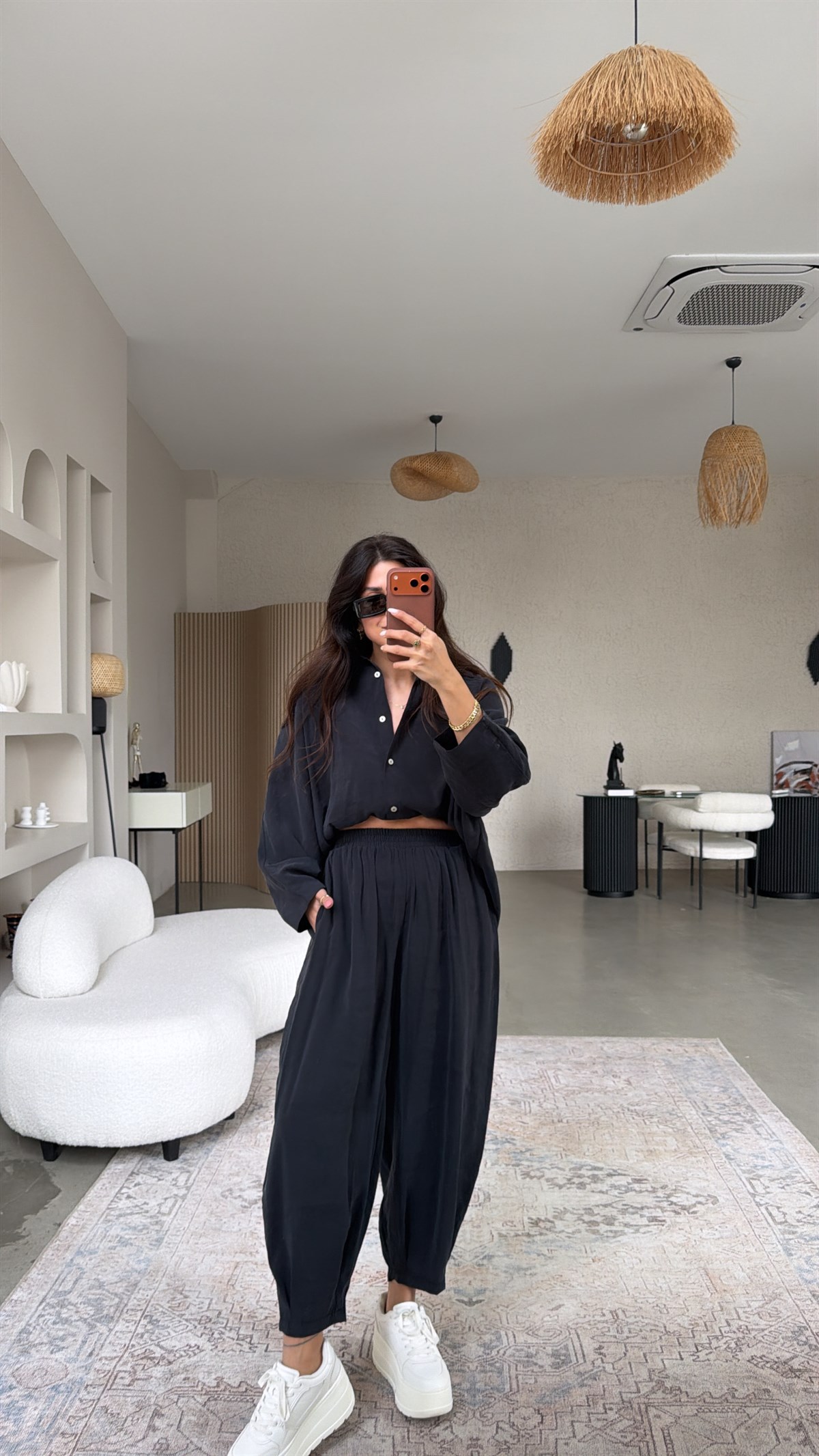 Siyah Baggy Pantolon Gömlek Tensel Takım