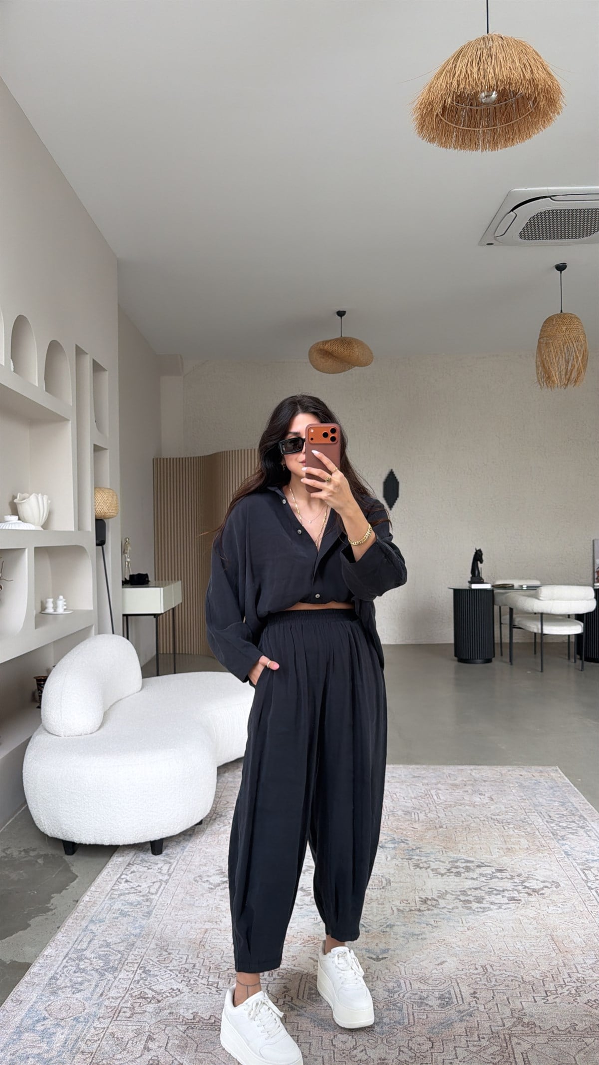 Siyah Baggy Pantolon Gömlek Tensel Takım