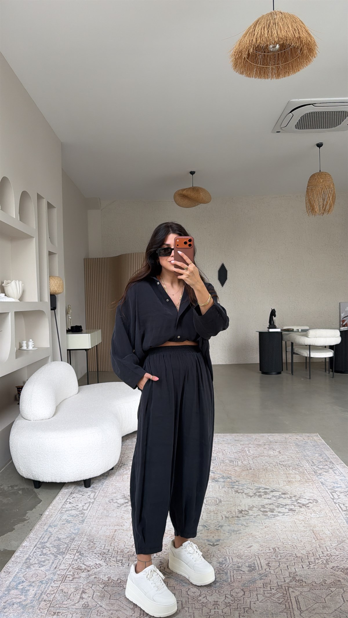 Siyah Baggy Pantolon Gömlek Tensel Takım