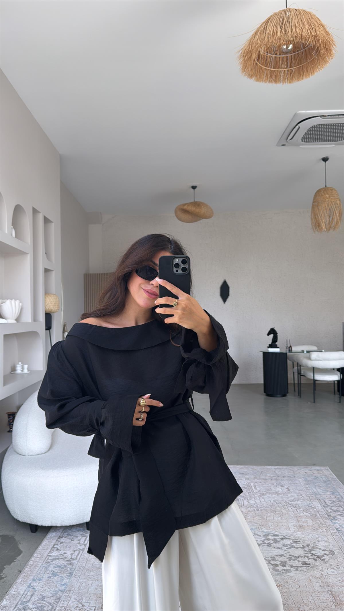 Siyah Bağlama Detay Premium Bluz