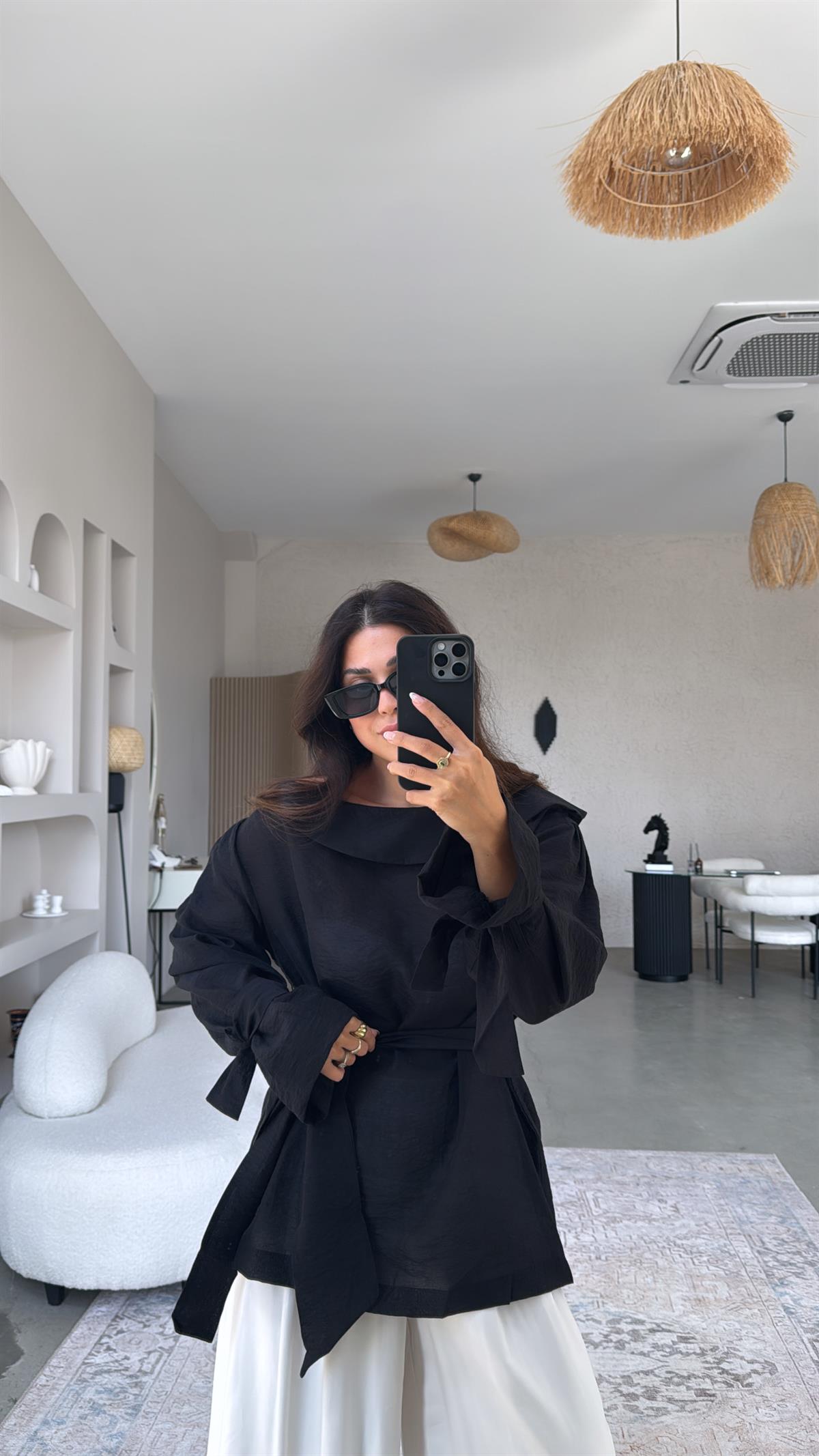 Siyah Bağlama Detay Premium Bluz