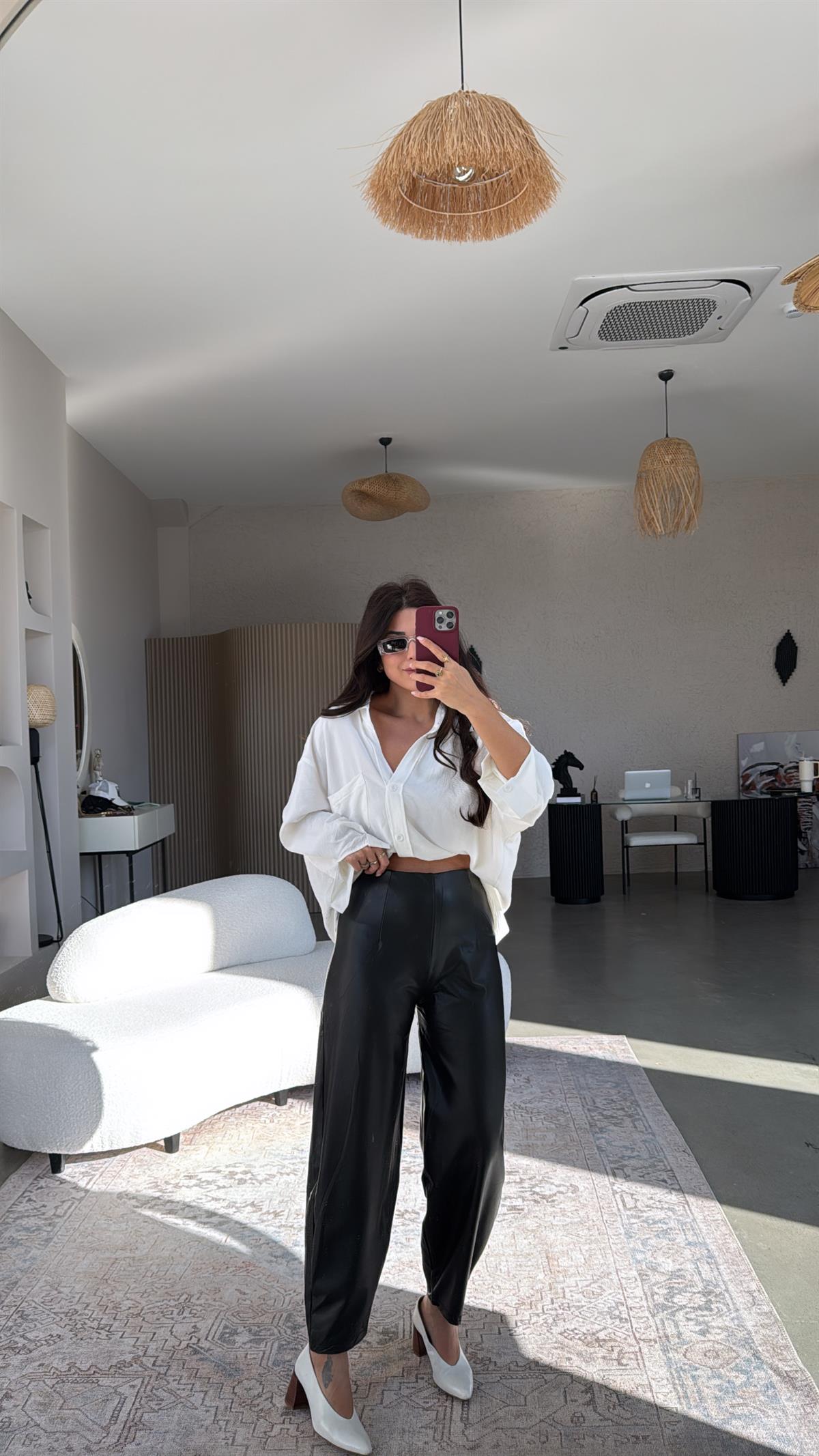 Siyah Balon Deri Pantolon