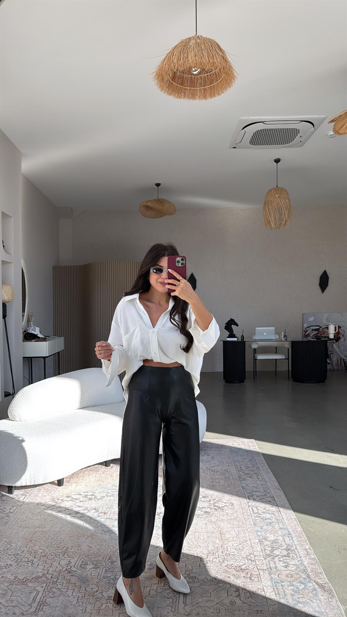 Siyah Balon Deri Pantolon