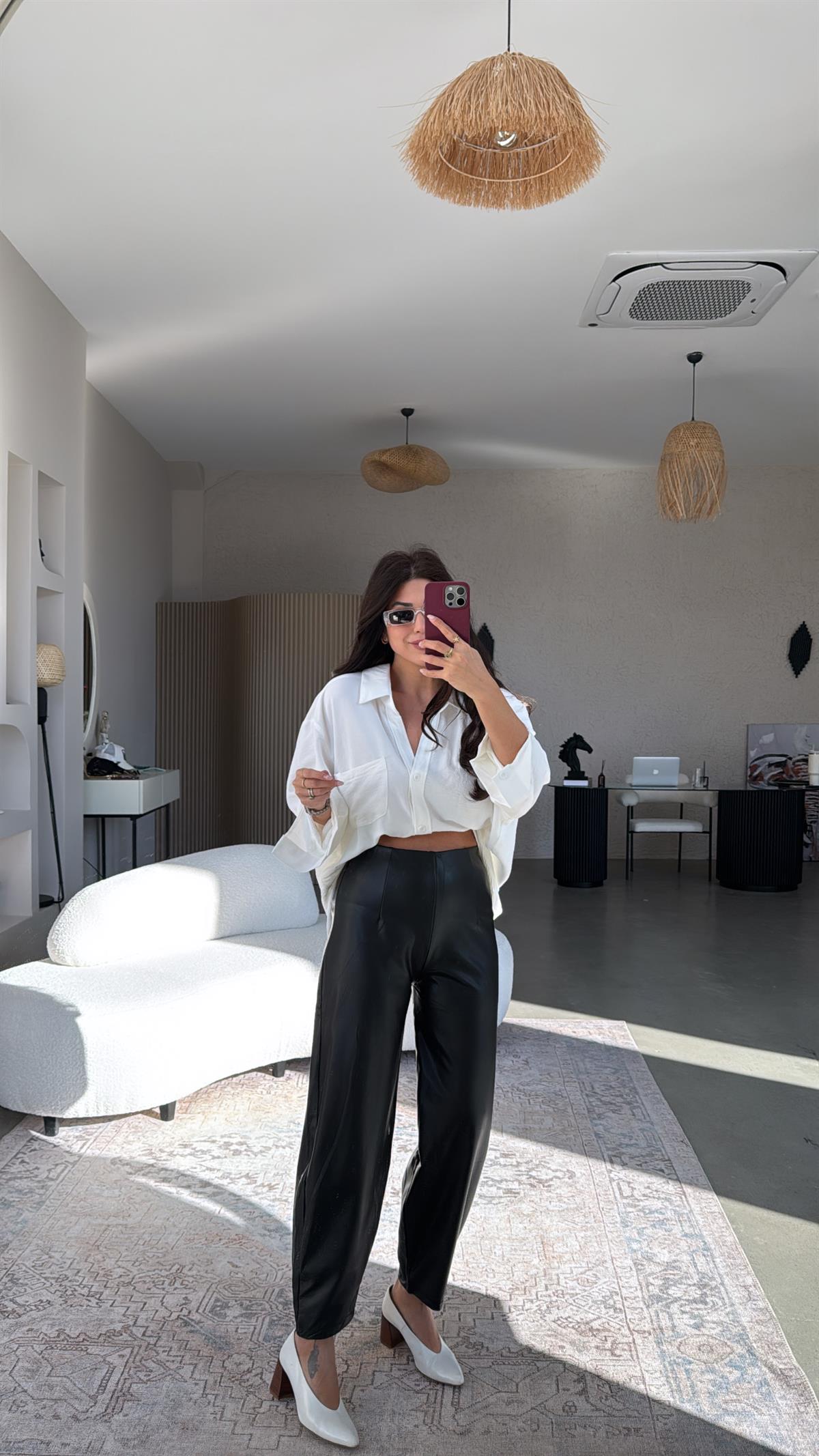 Siyah Balon Deri Pantolon