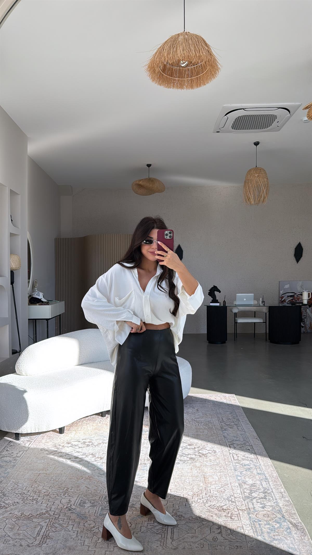 Siyah Balon Deri Pantolon