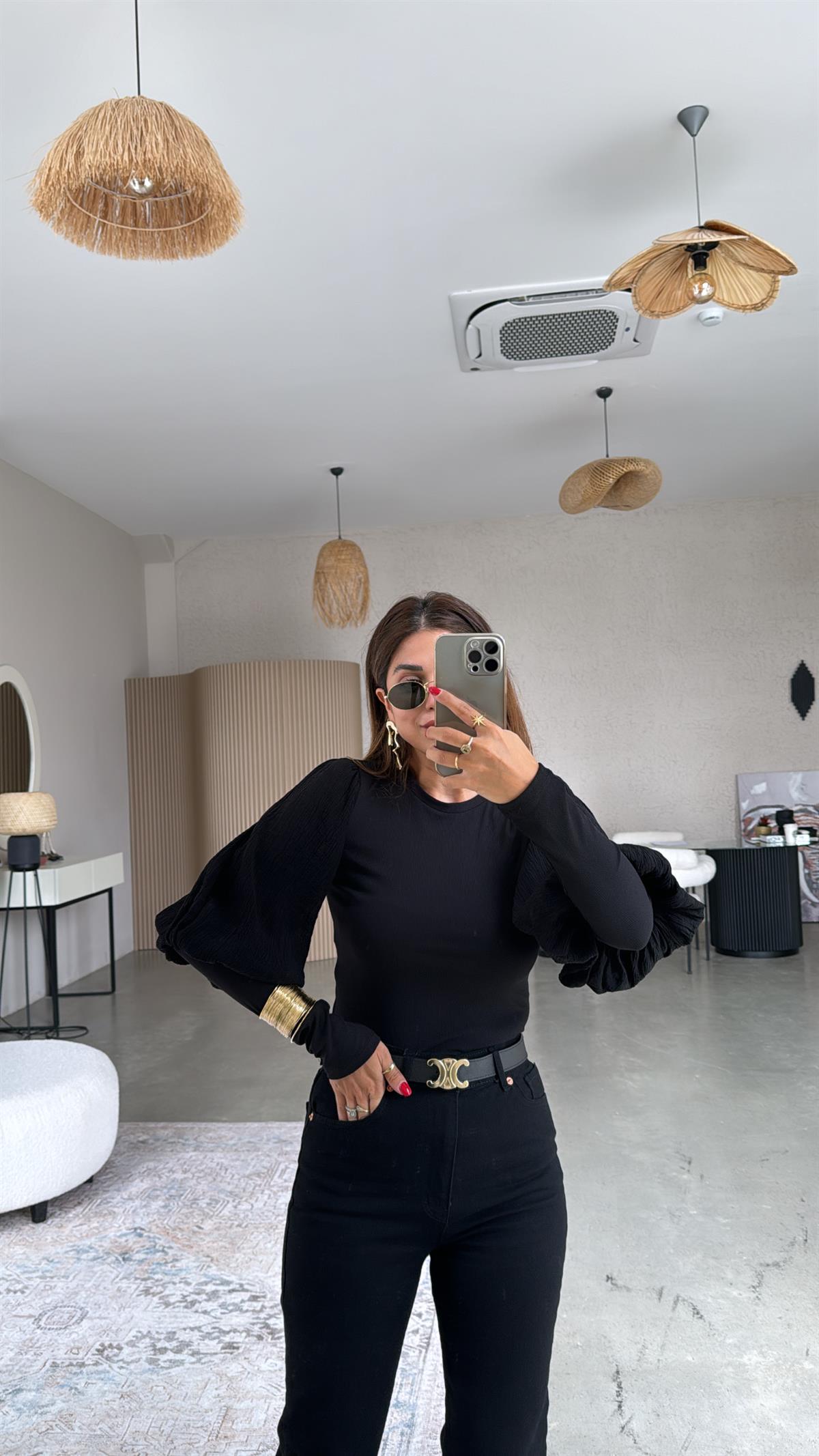 Siyah Balon Kol ZR Bluz