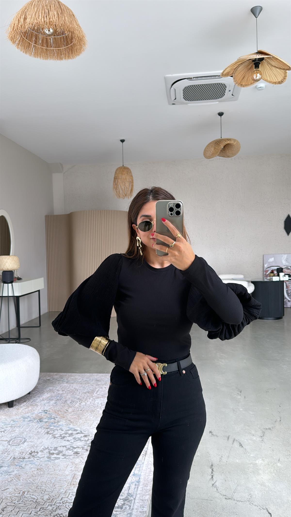 Siyah Balon Kol ZR Bluz