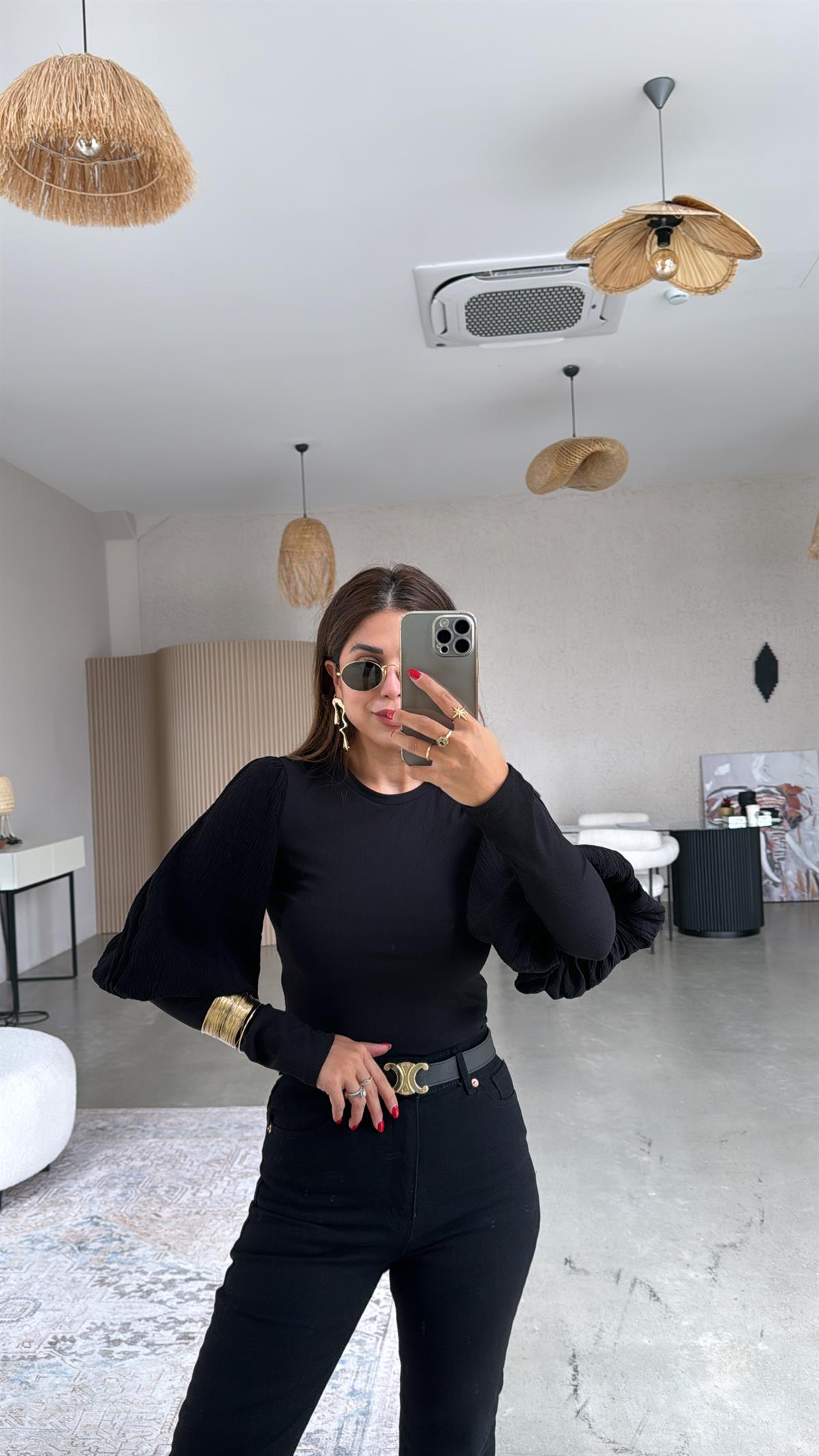 Siyah Balon Kol ZR Bluz