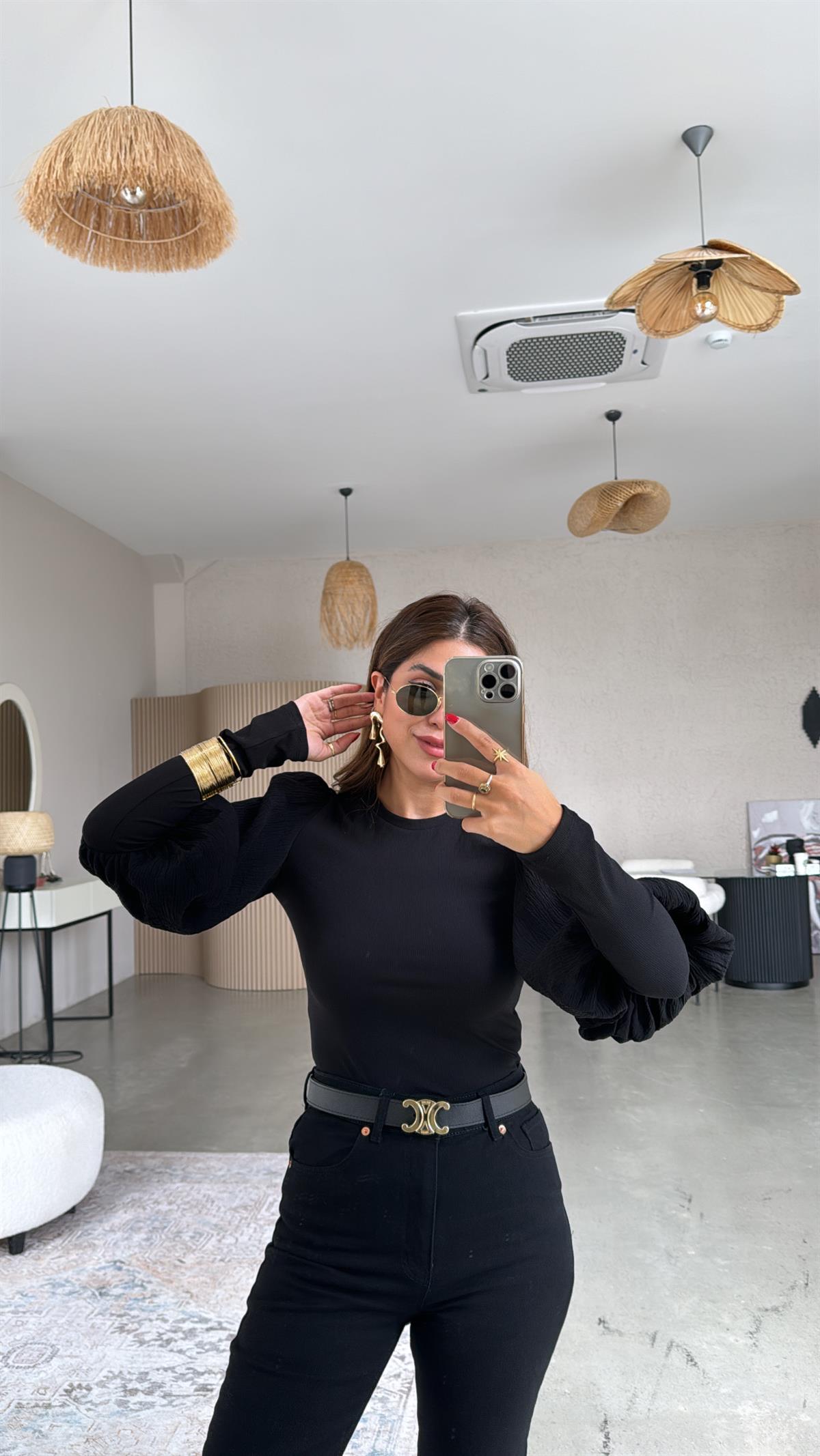 Siyah Balon Kol ZR Bluz