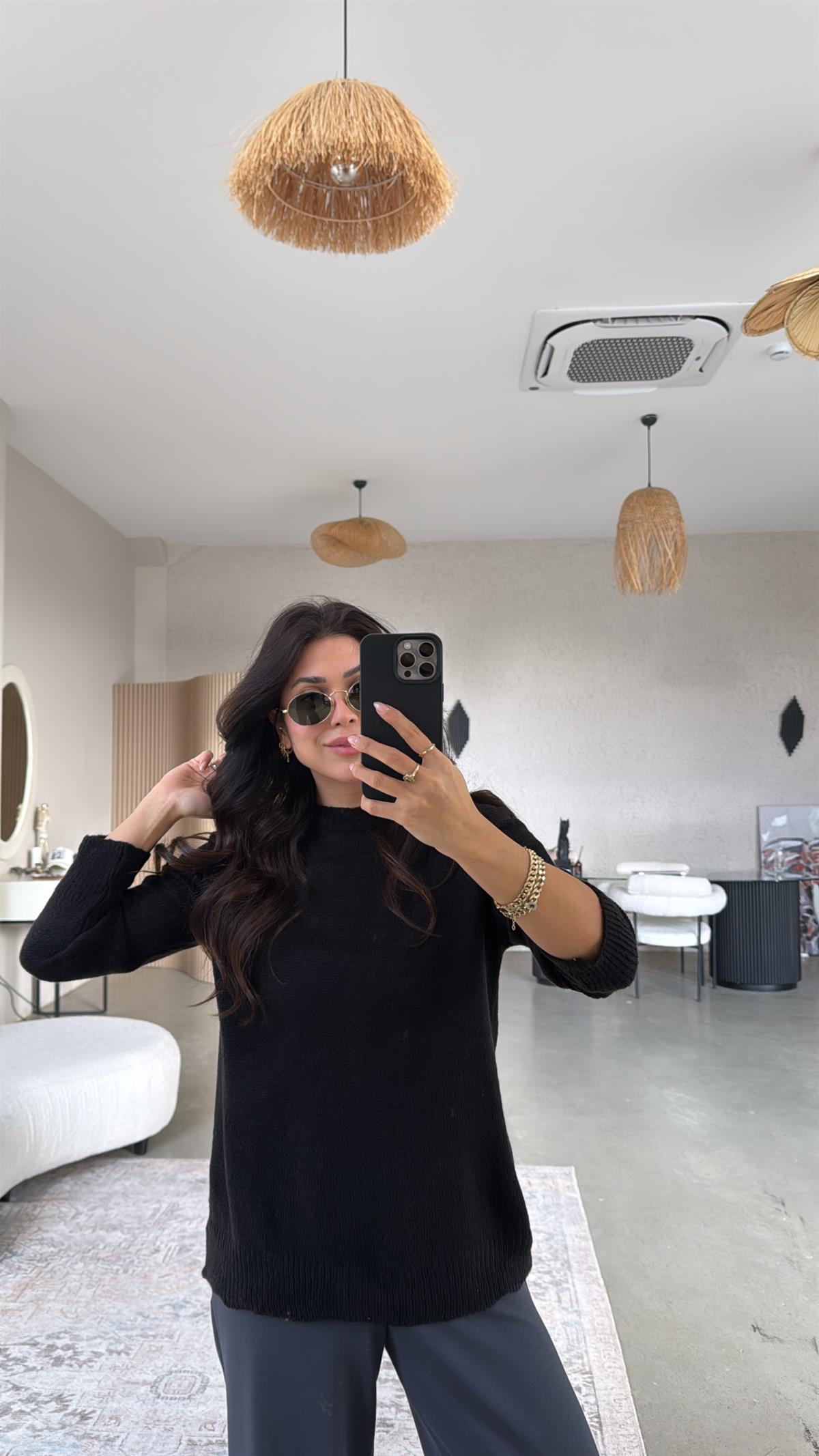 Siyah Basic İnce Kazak