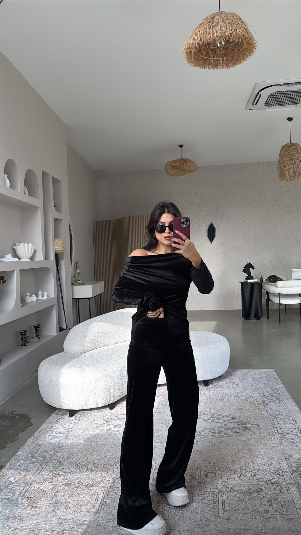 Siyah Basic Kadife Pantolon