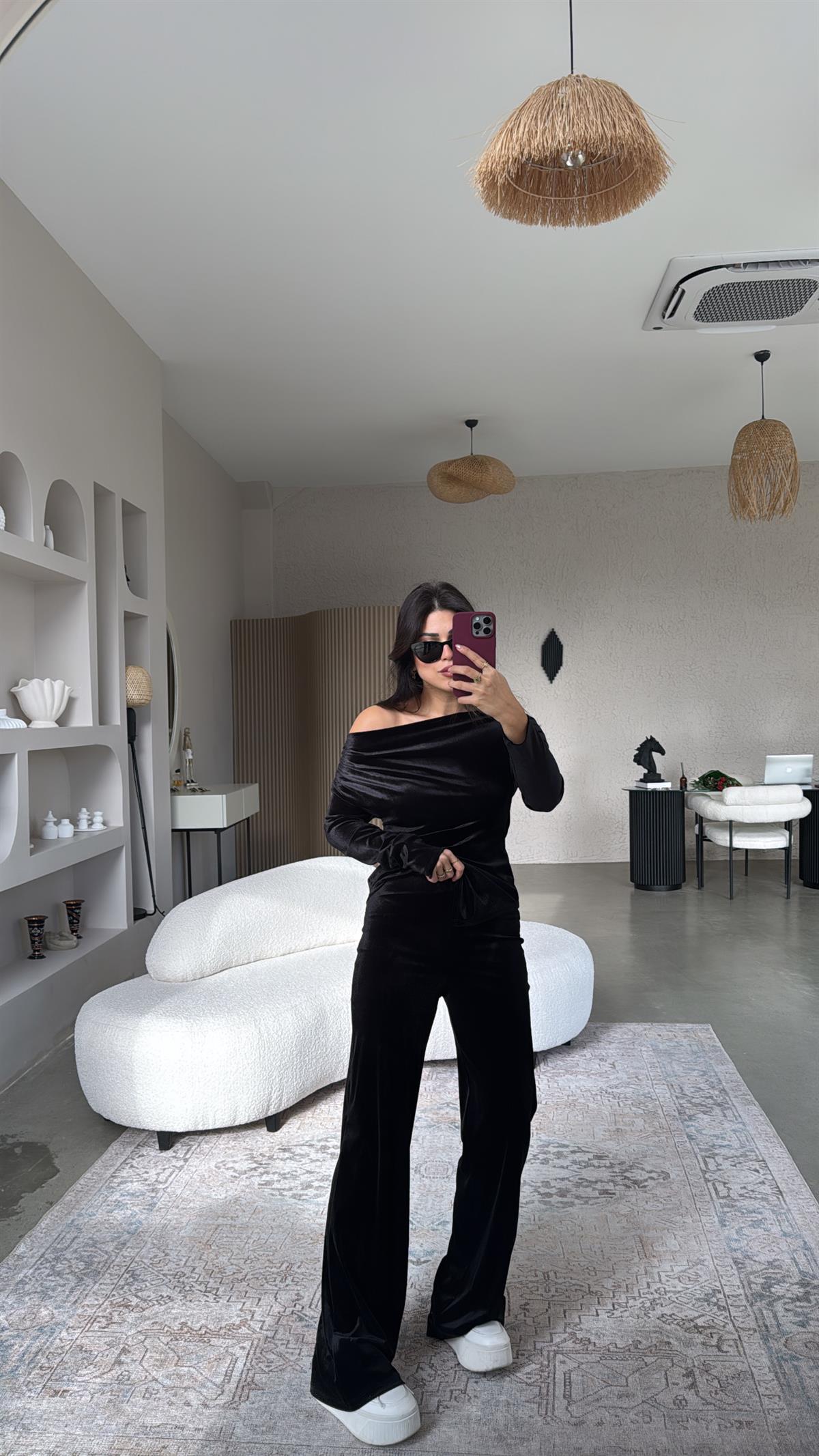 Siyah Basic Kadife Pantolon