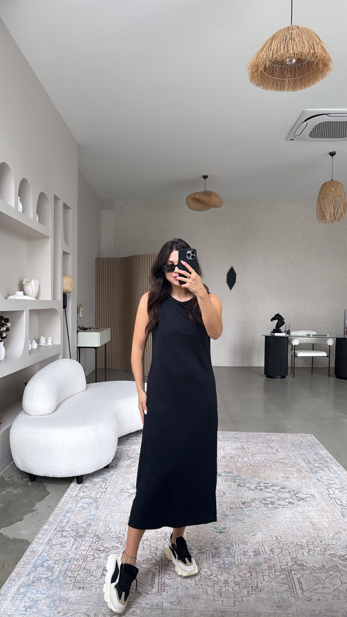 Siyah Basic Midi Elbise
