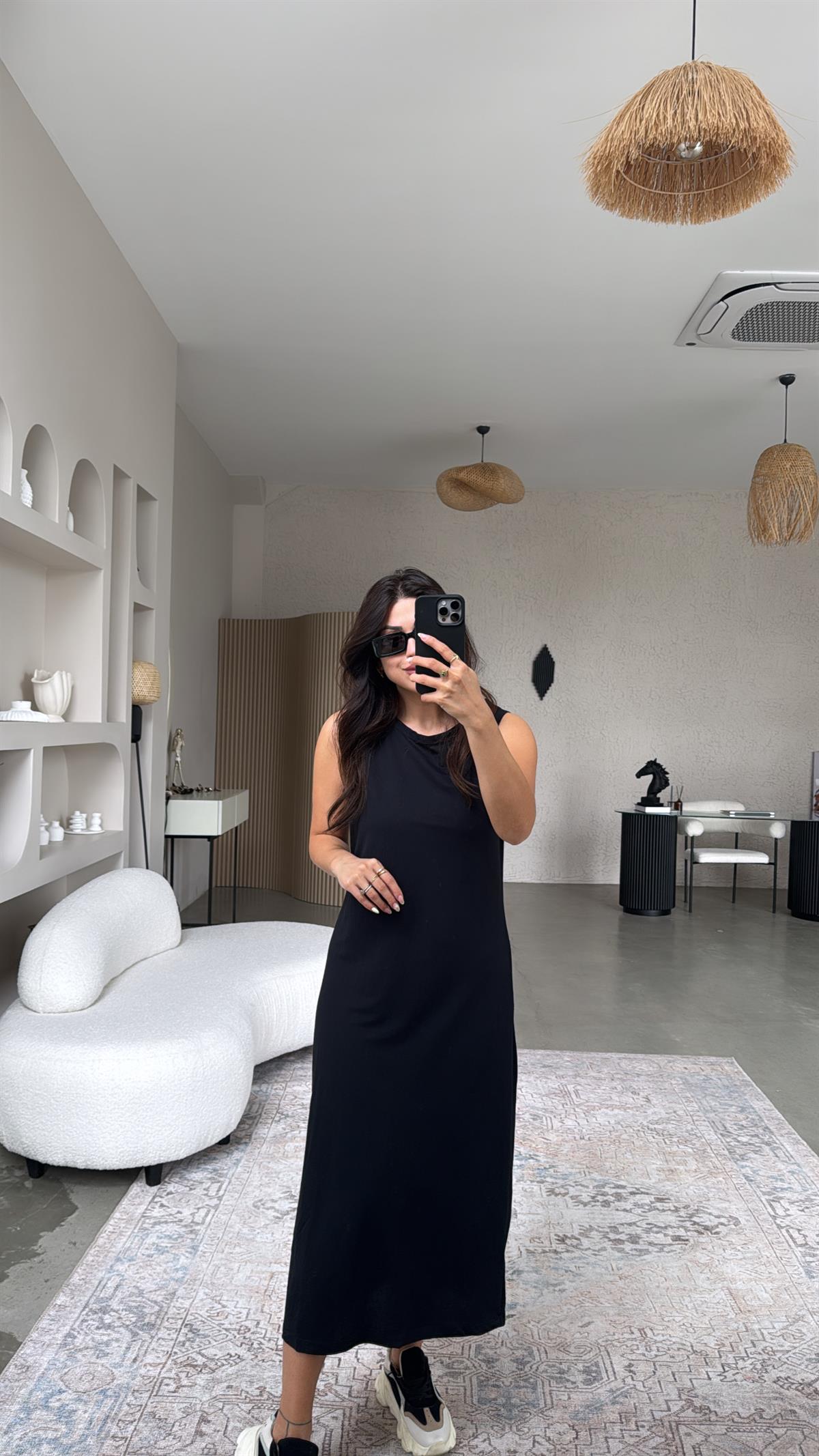Siyah Basic Midi Elbise