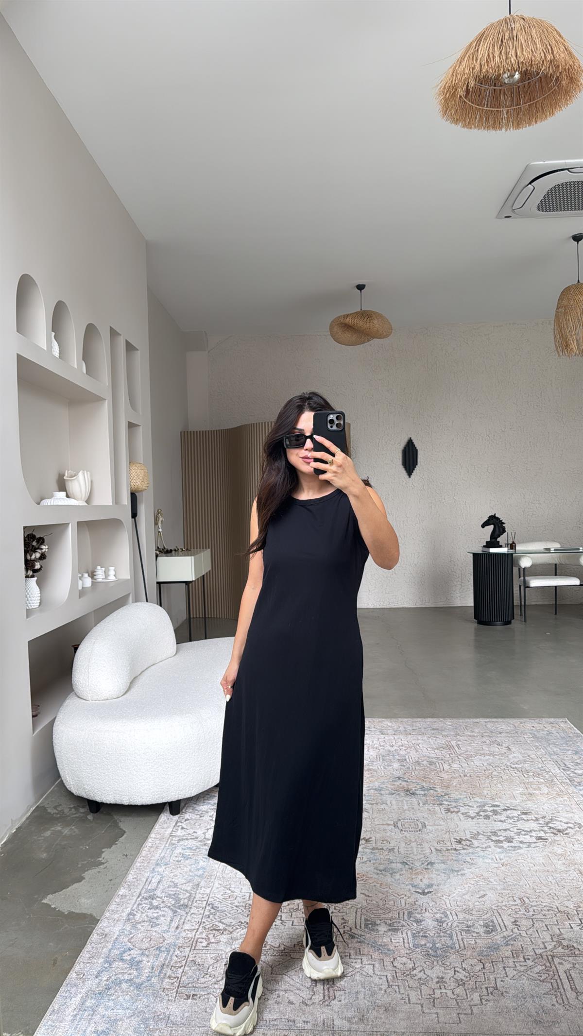 Siyah Basic Midi Elbise