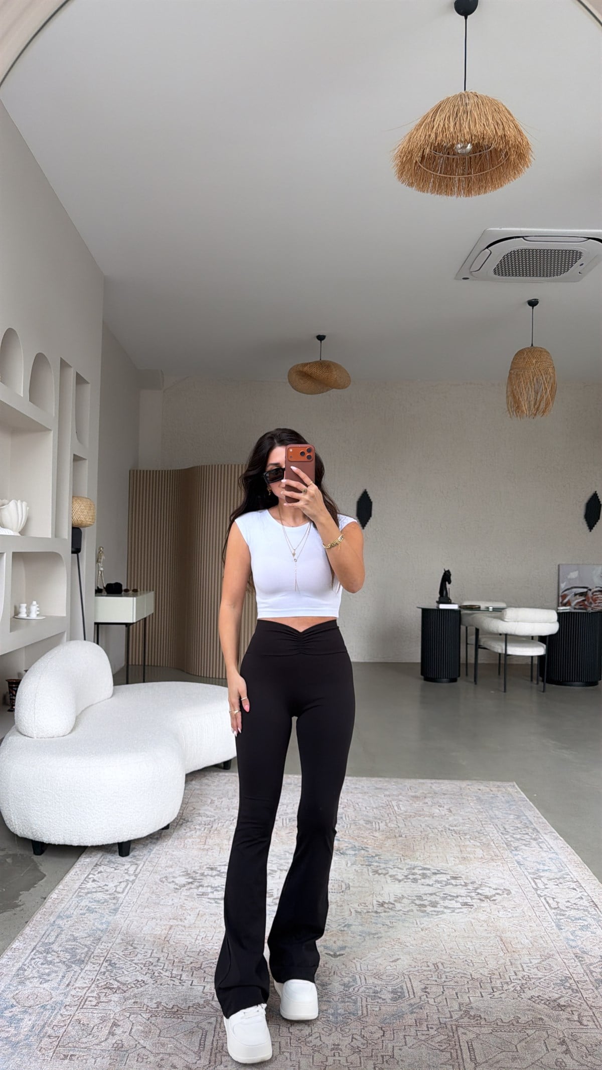 Siyah Beli Büzgü İspanyol Paça Tayt