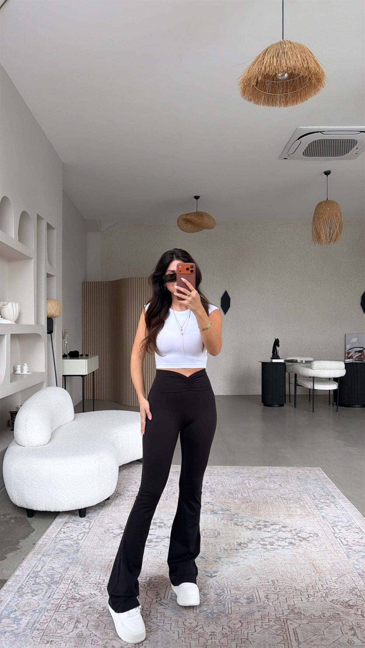 Siyah Beli Büzgü İspanyol Paça Tayt