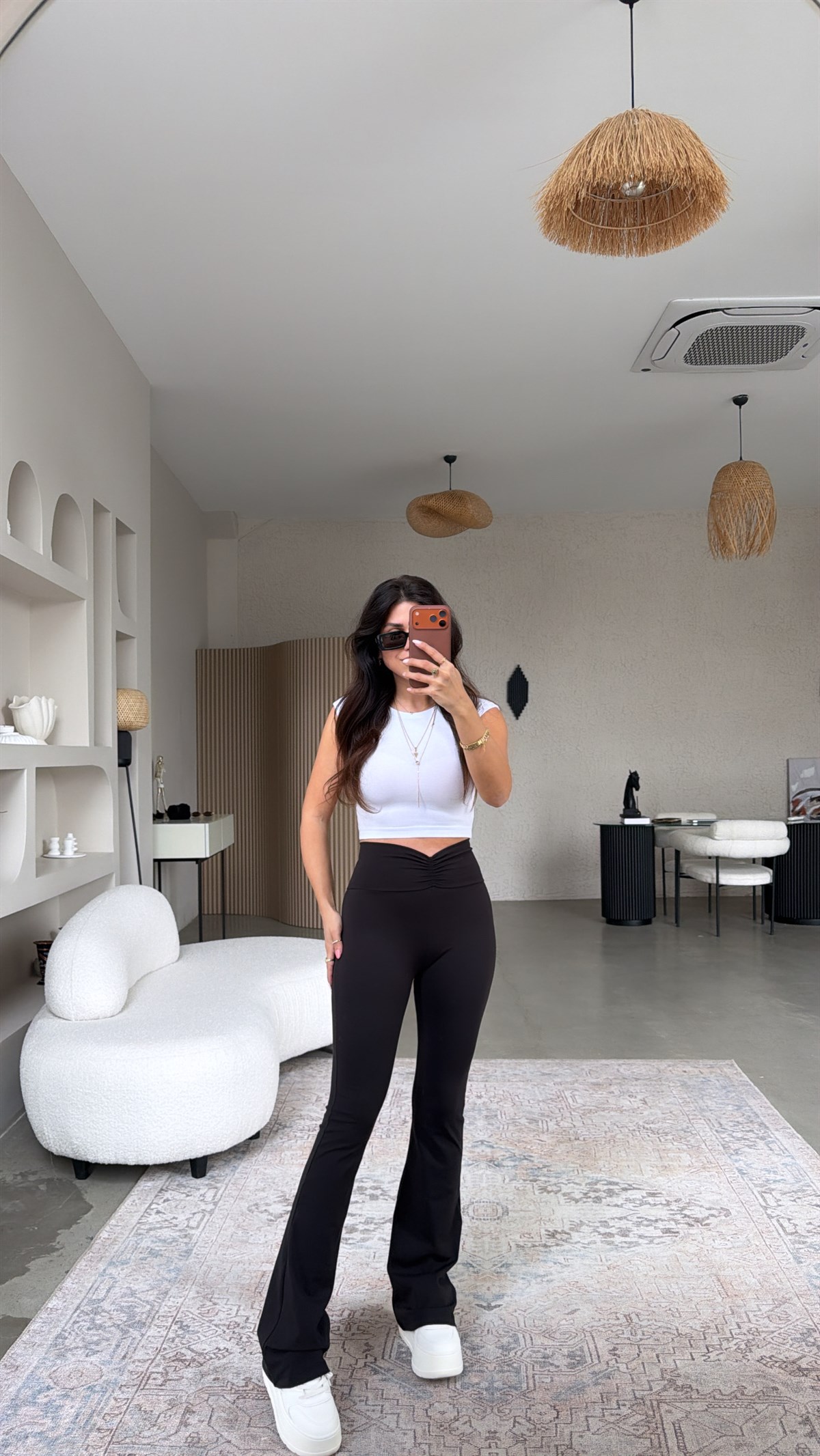 Siyah Beli Büzgü İspanyol Paça Tayt