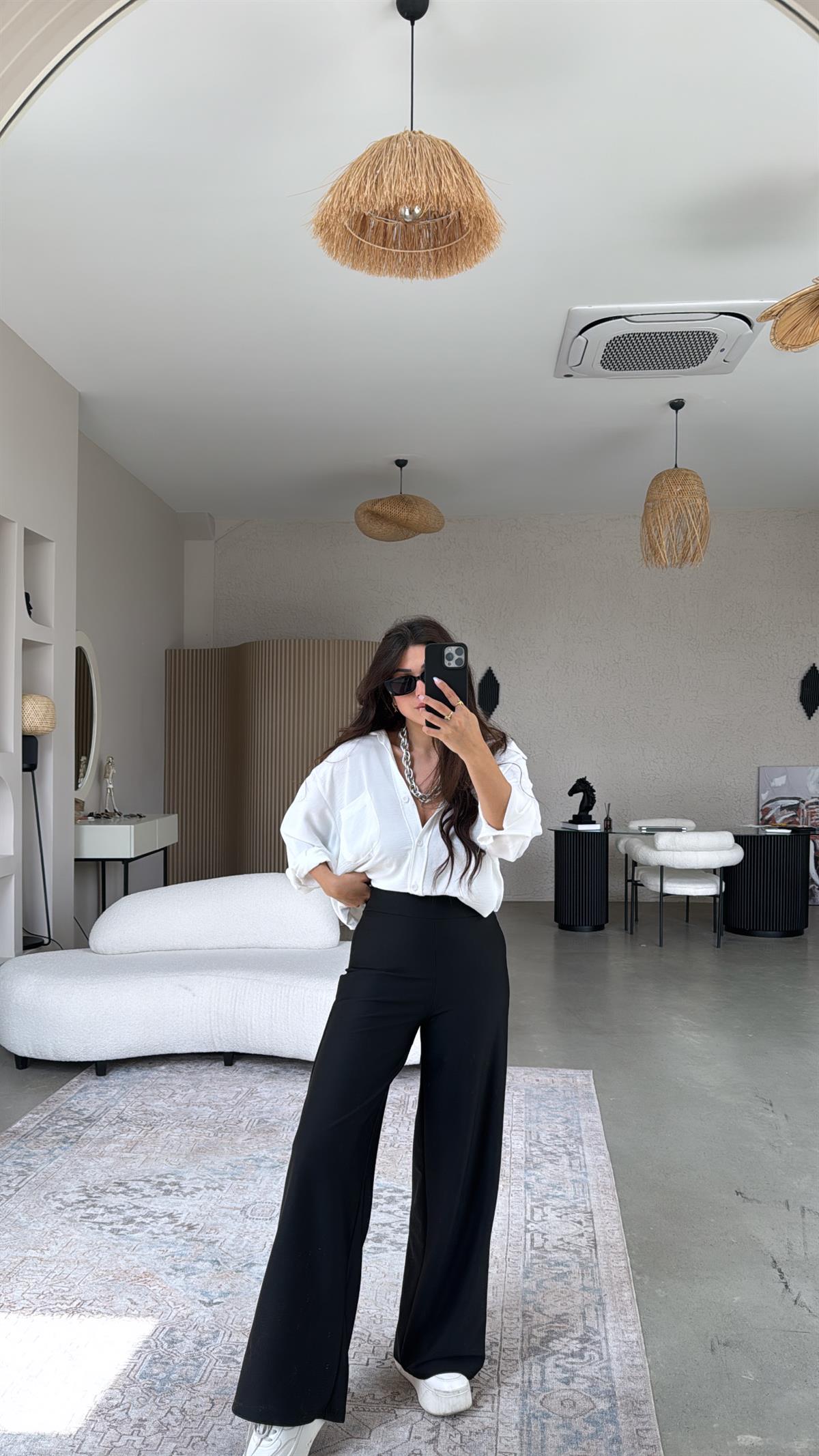 Siyah Beli Korsajlı Kumaş Pantolon