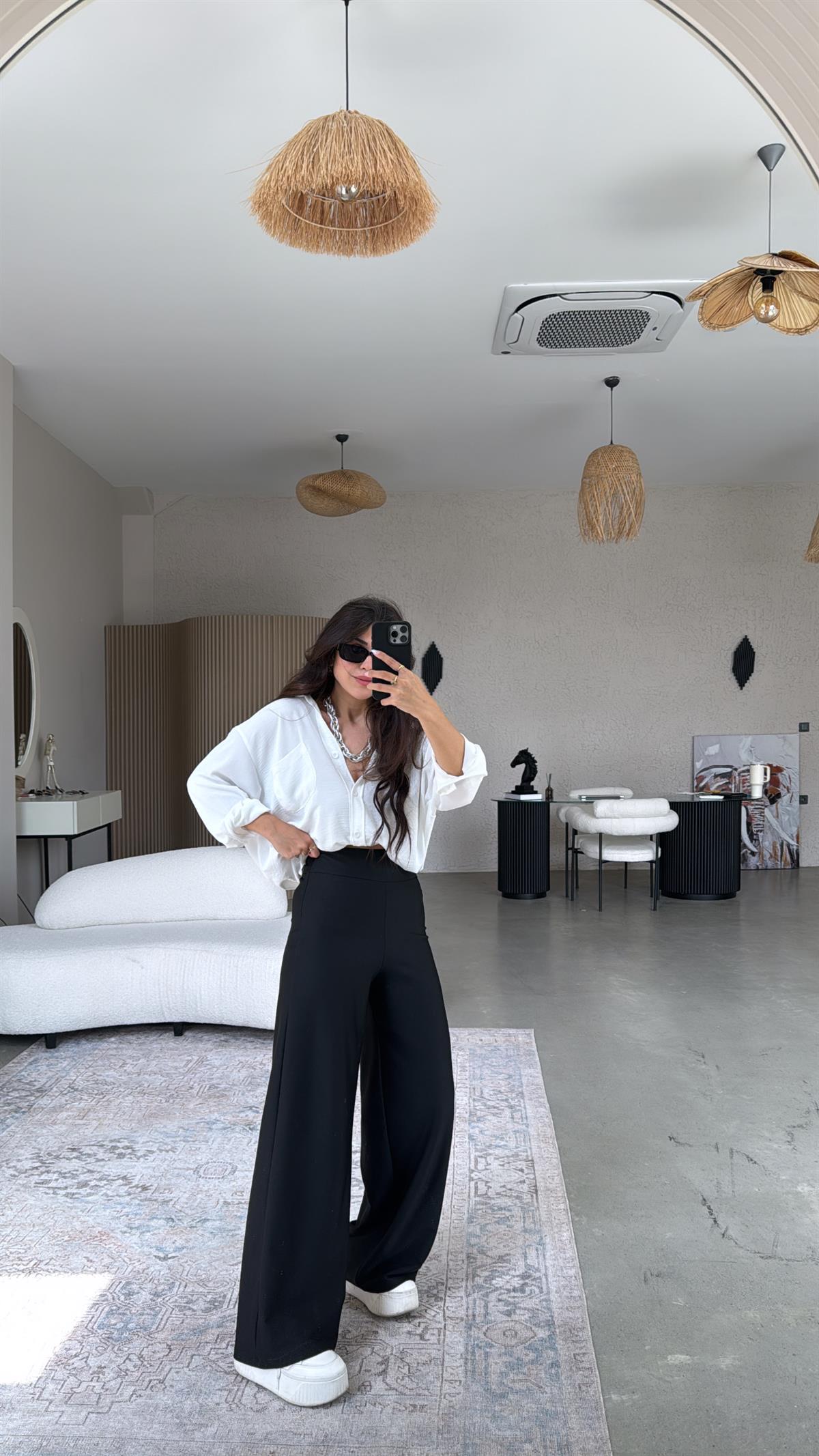 Siyah Beli Korsajlı Kumaş Pantolon