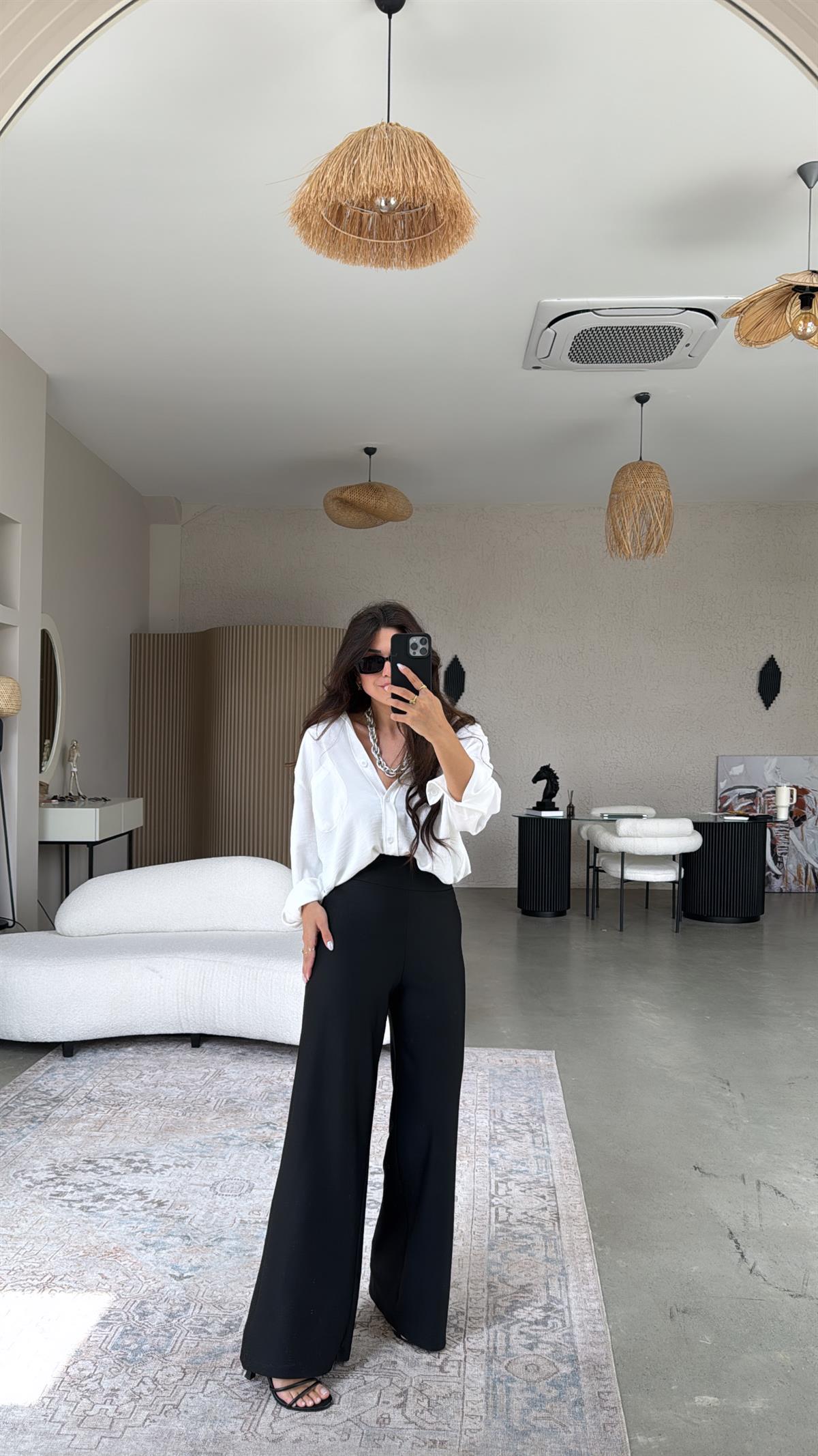 Siyah Beli Korsajlı Kumaş Pantolon