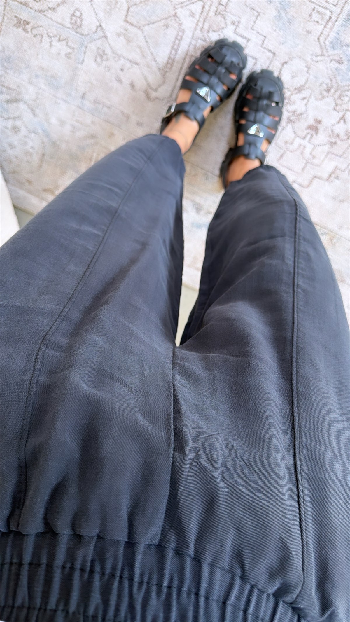 Siyah Beli Lastikli Baggy Yıkamalı Tensel Kumaş Premium Pantolon