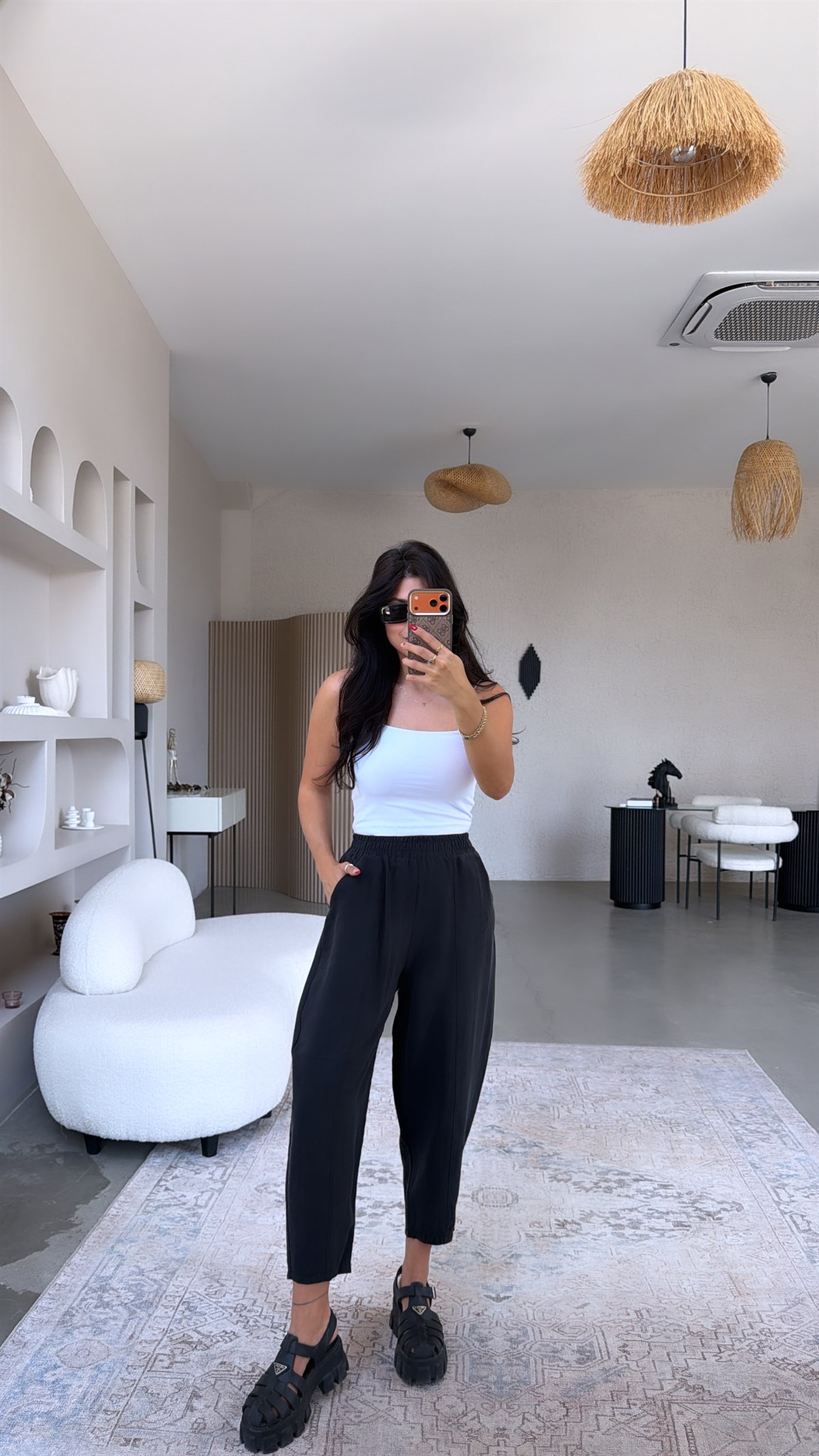 Siyah Beli Lastikli Baggy Yıkamalı Tensel Kumaş Premium Pantolon