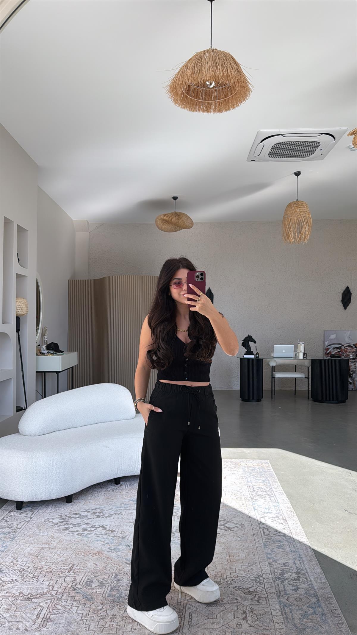 Siyah Beli Lastikli Kumaş Pantolon