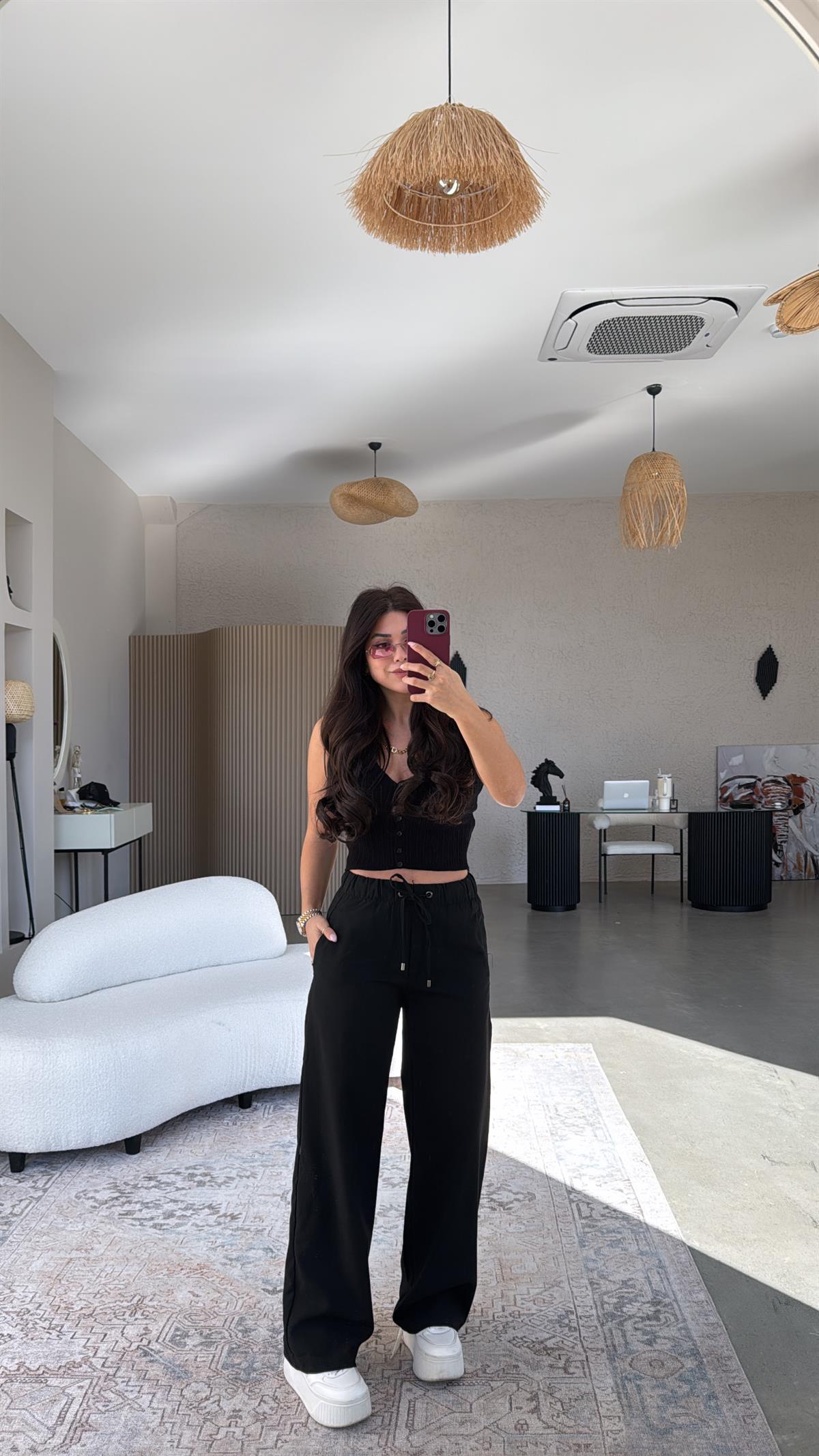 Siyah Beli Lastikli Kumaş Pantolon