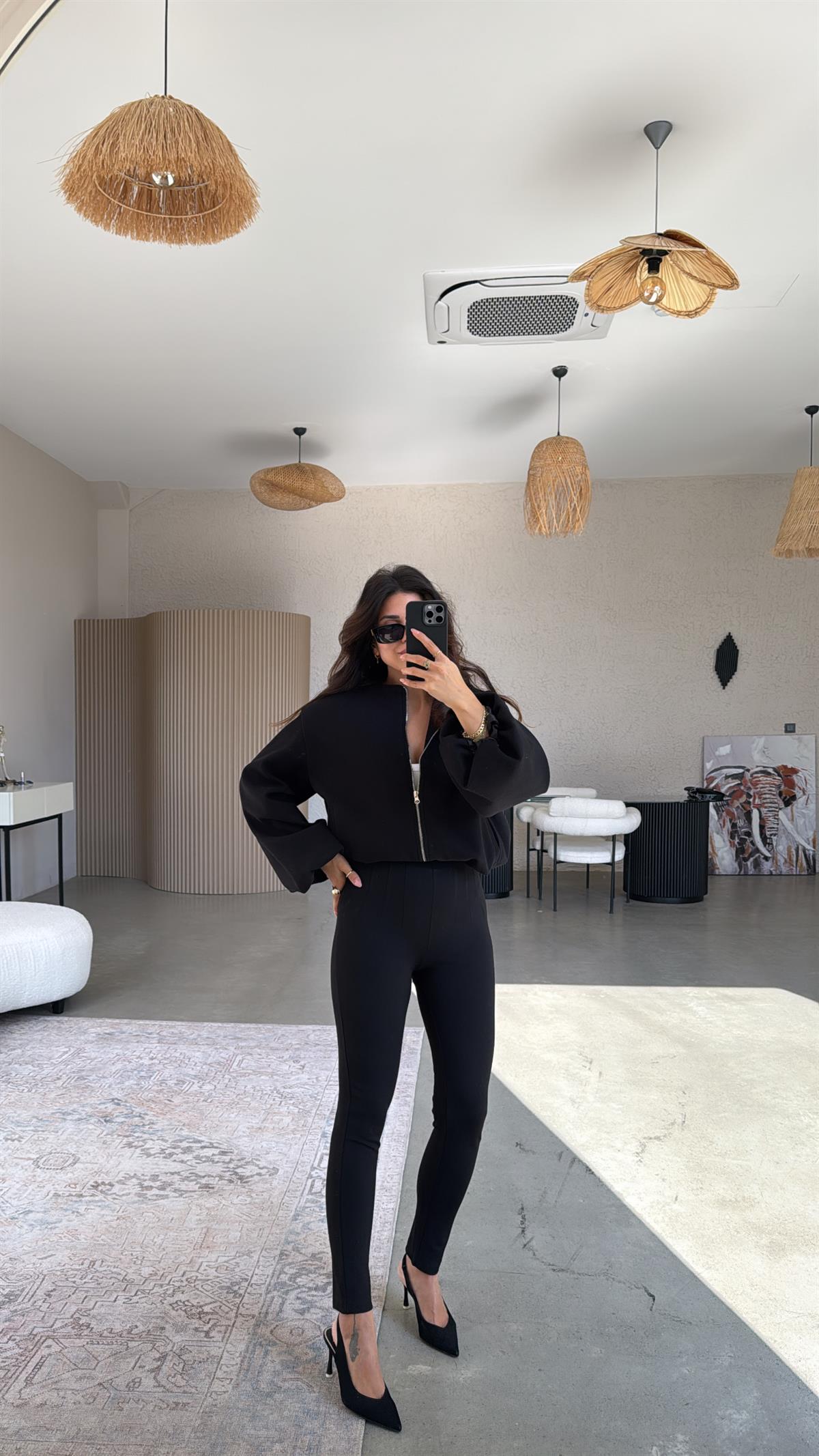 Siyah Beli Pensli Çelik Tayt Pantolon