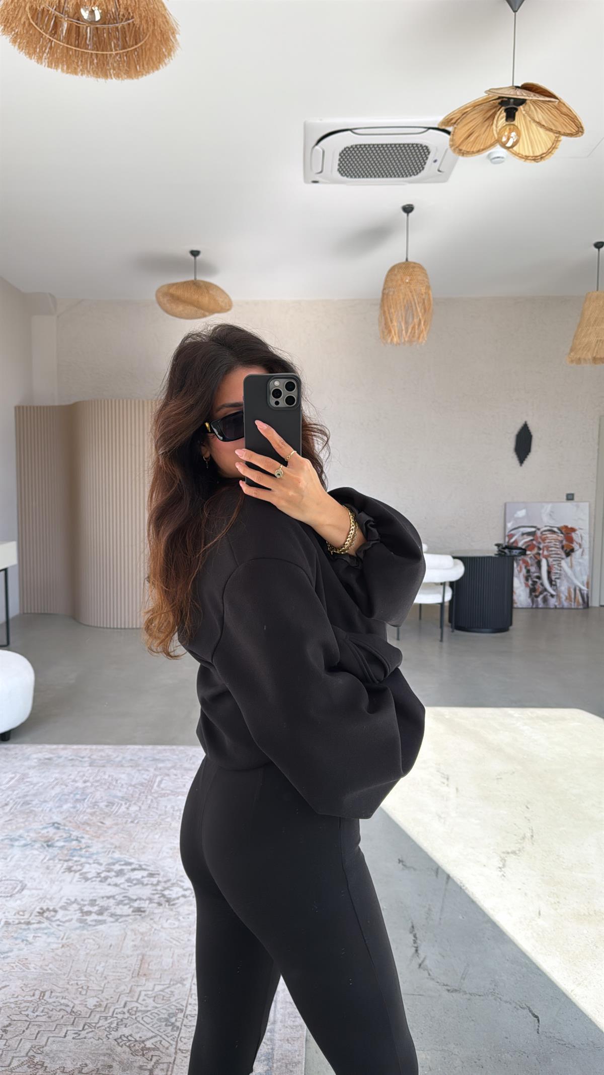 Siyah Beli Pensli Çelik Tayt Pantolon