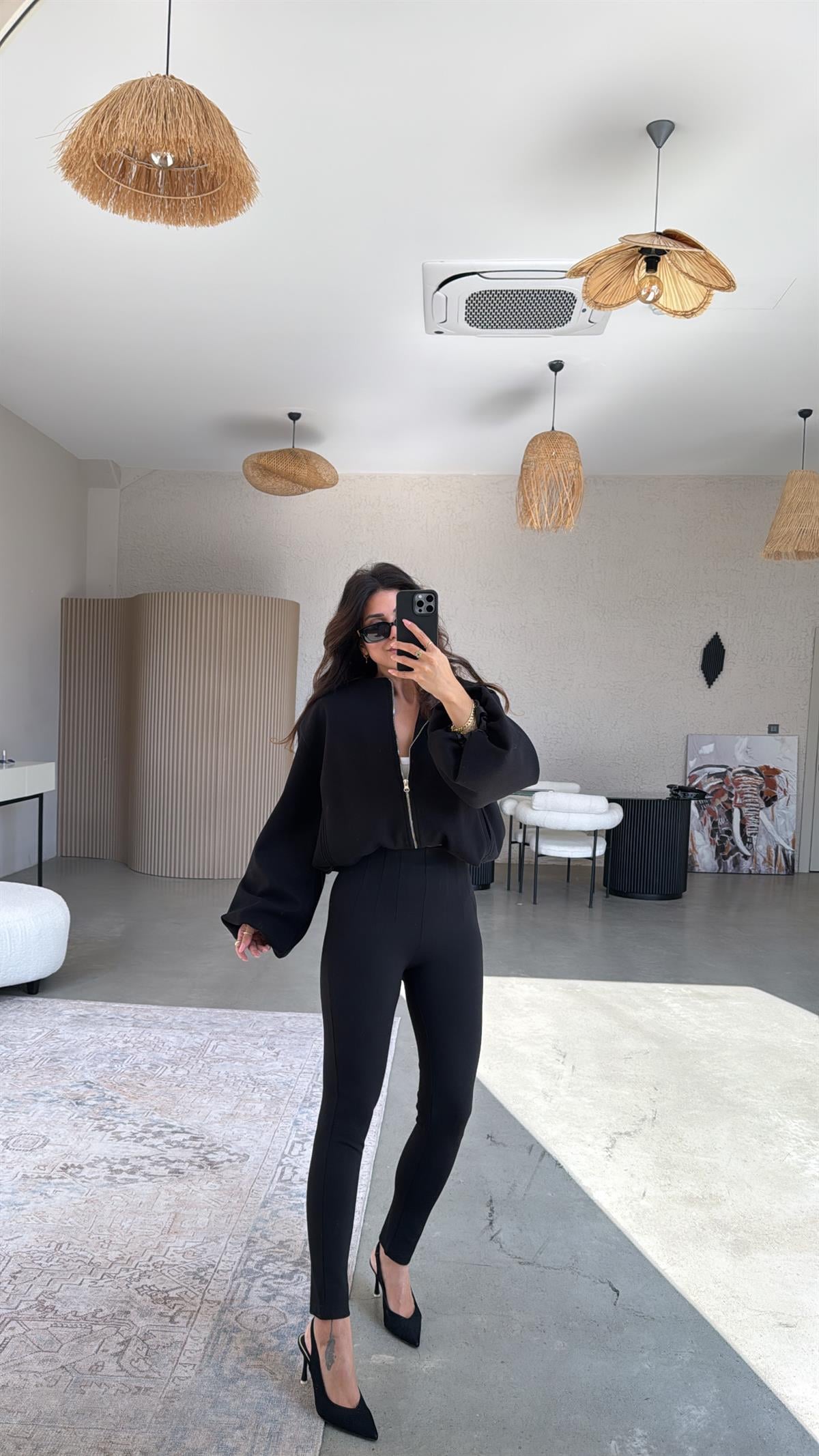 Siyah Beli Pensli Çelik Tayt Pantolon