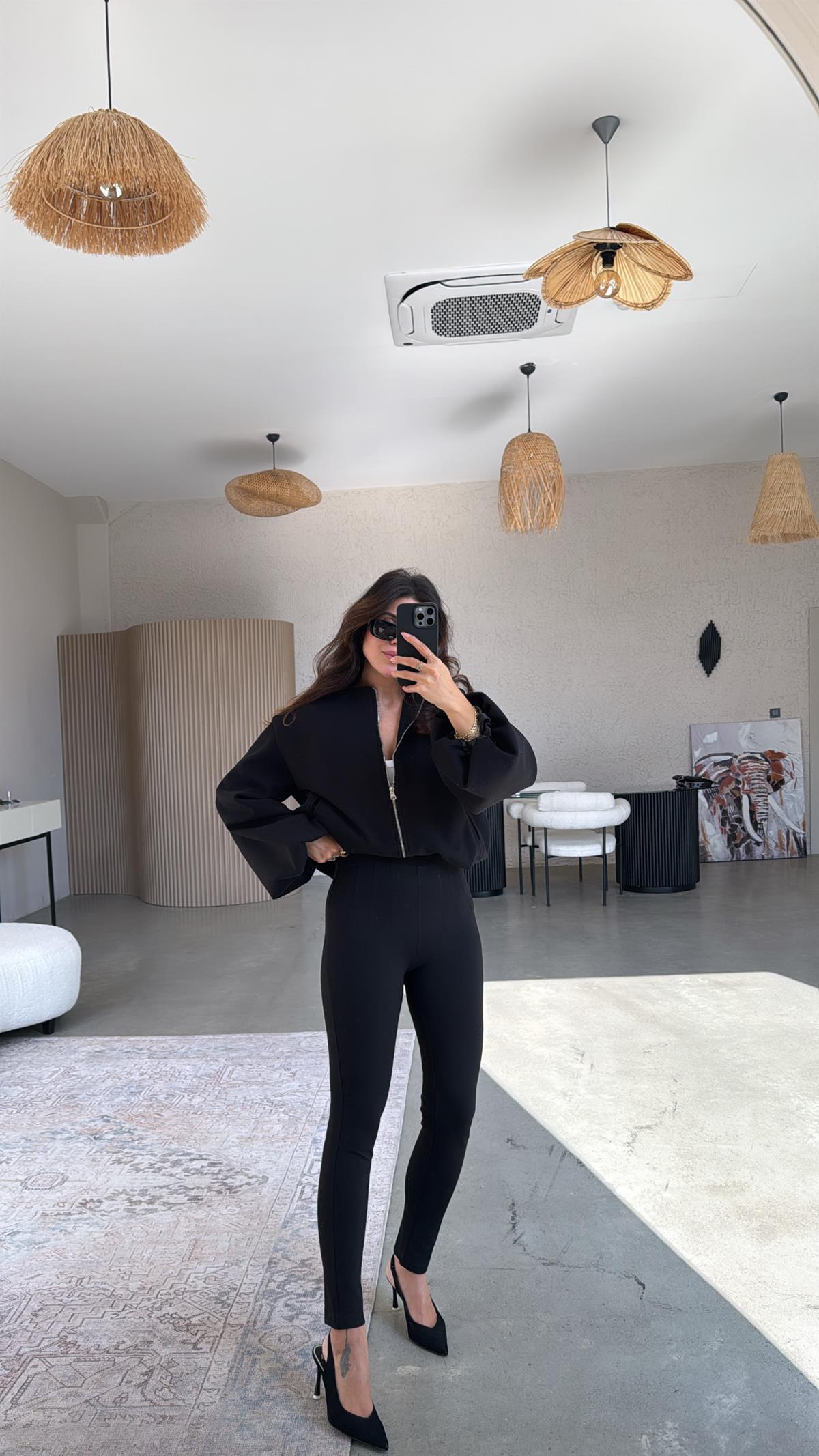 Siyah Beli Pensli Çelik Tayt Pantolon