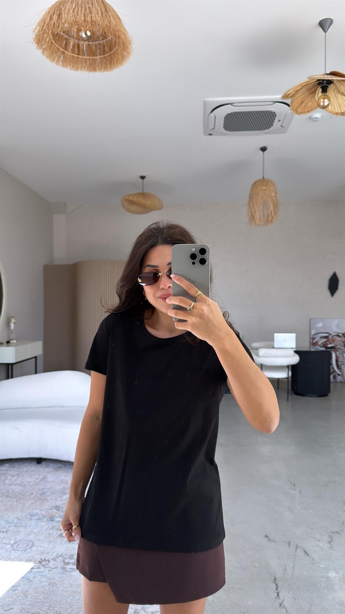 Siyah Bisiklet Yaka Basic Tshirt