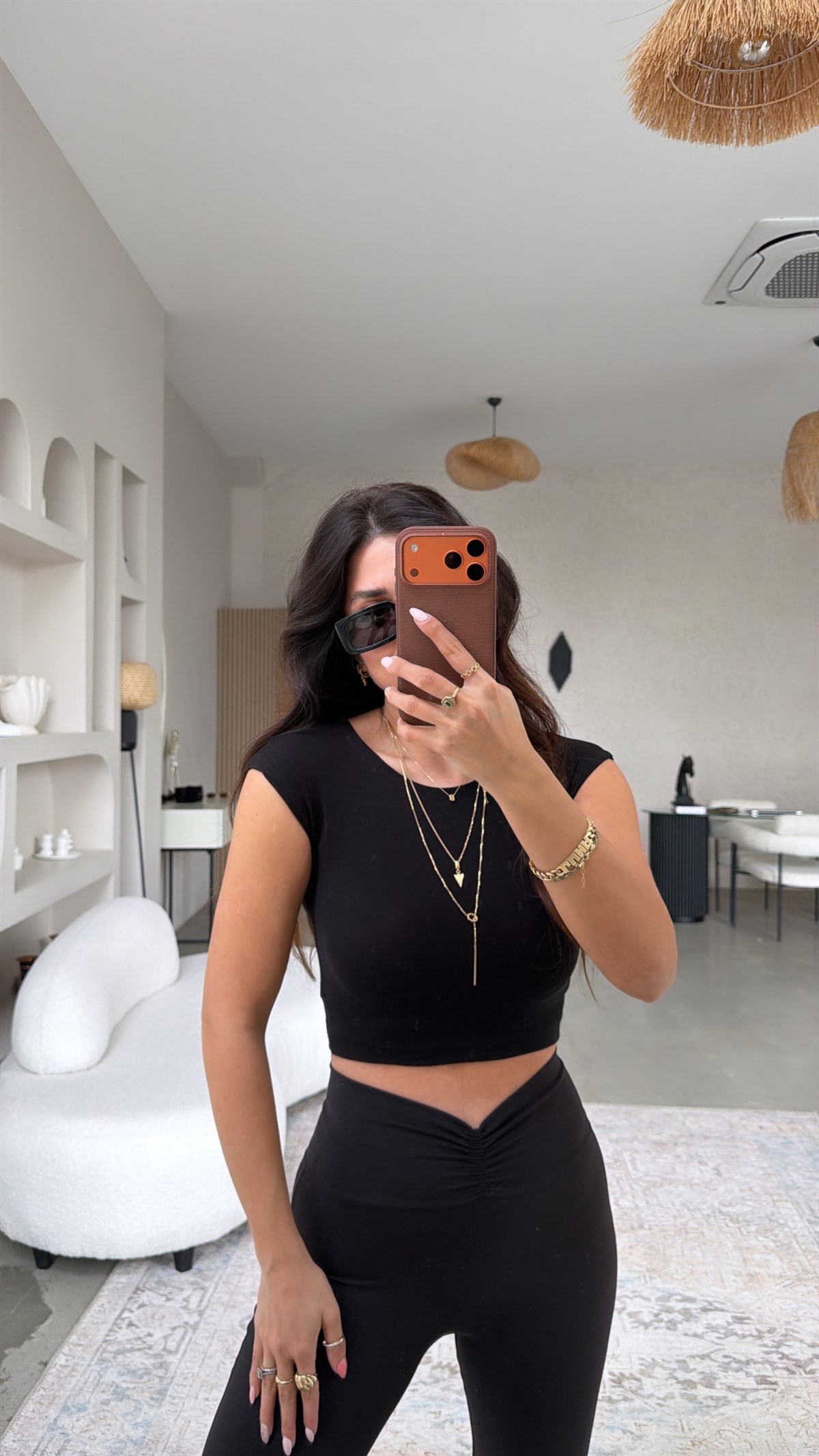 Siyah Bisiklet Yaka Kolsuz Crop Basic