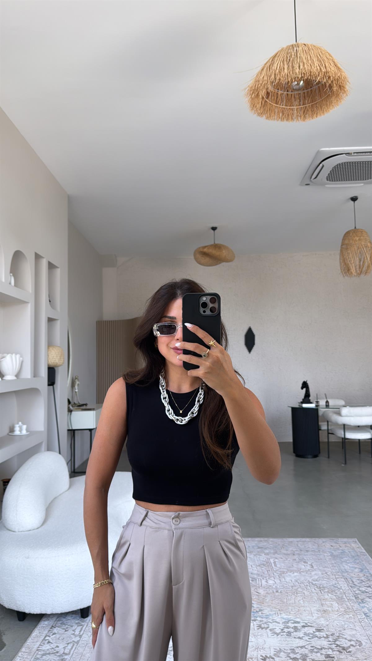 Siyah Bisiklet Yaka Oys Crop