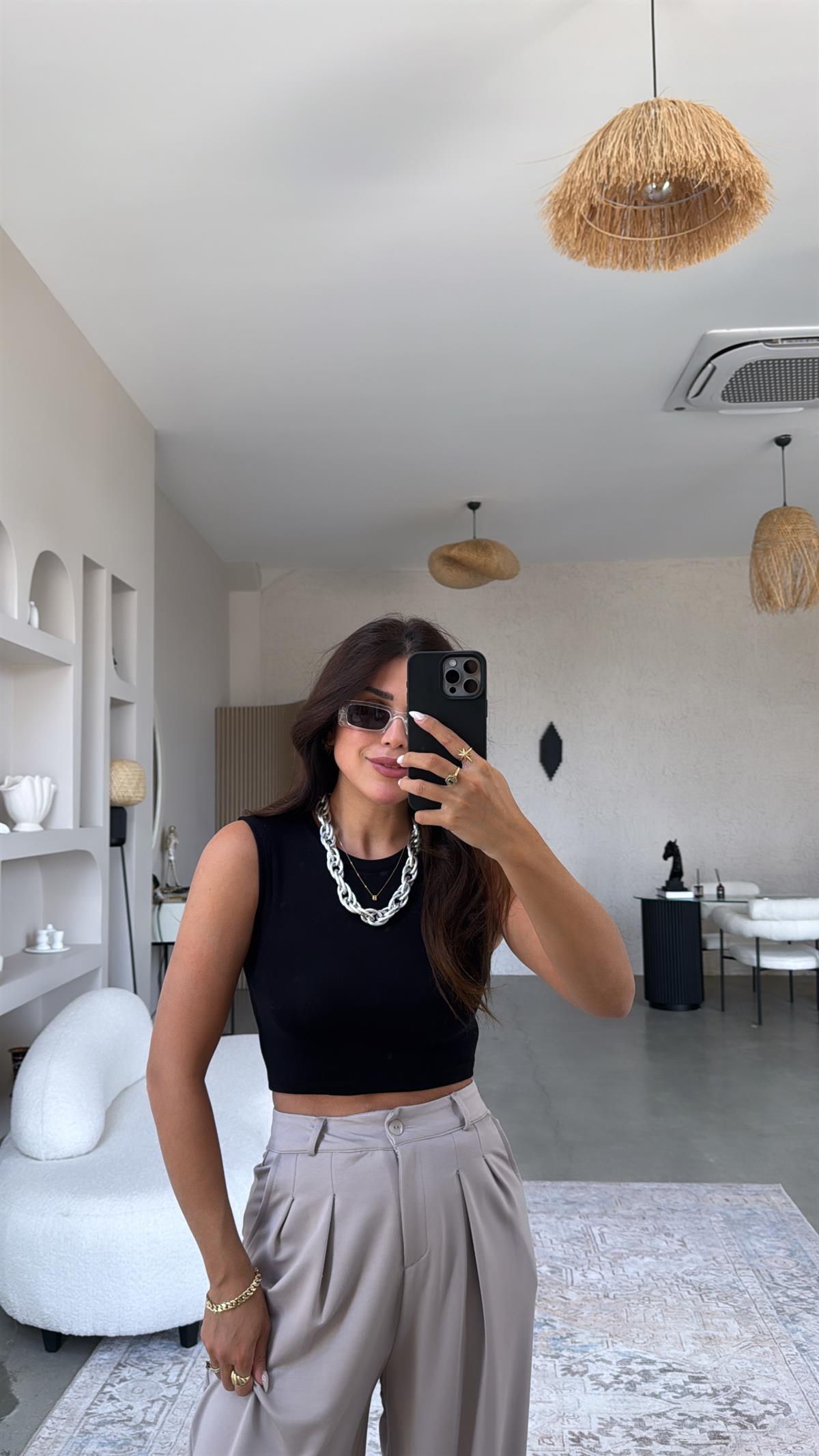 Siyah Bisiklet Yaka Oys Crop